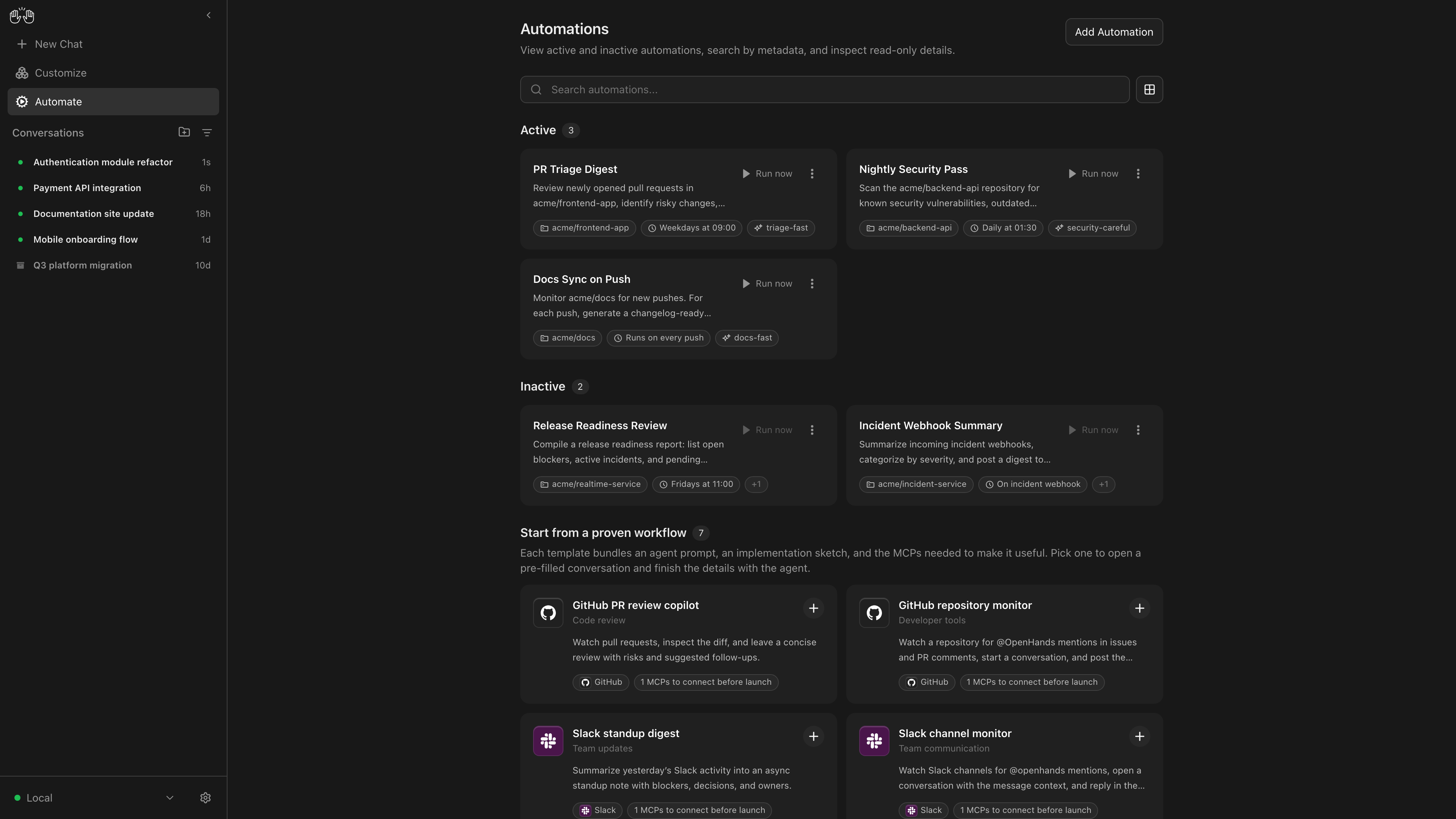 Screenshot of OpenHands - showing app interface and features
