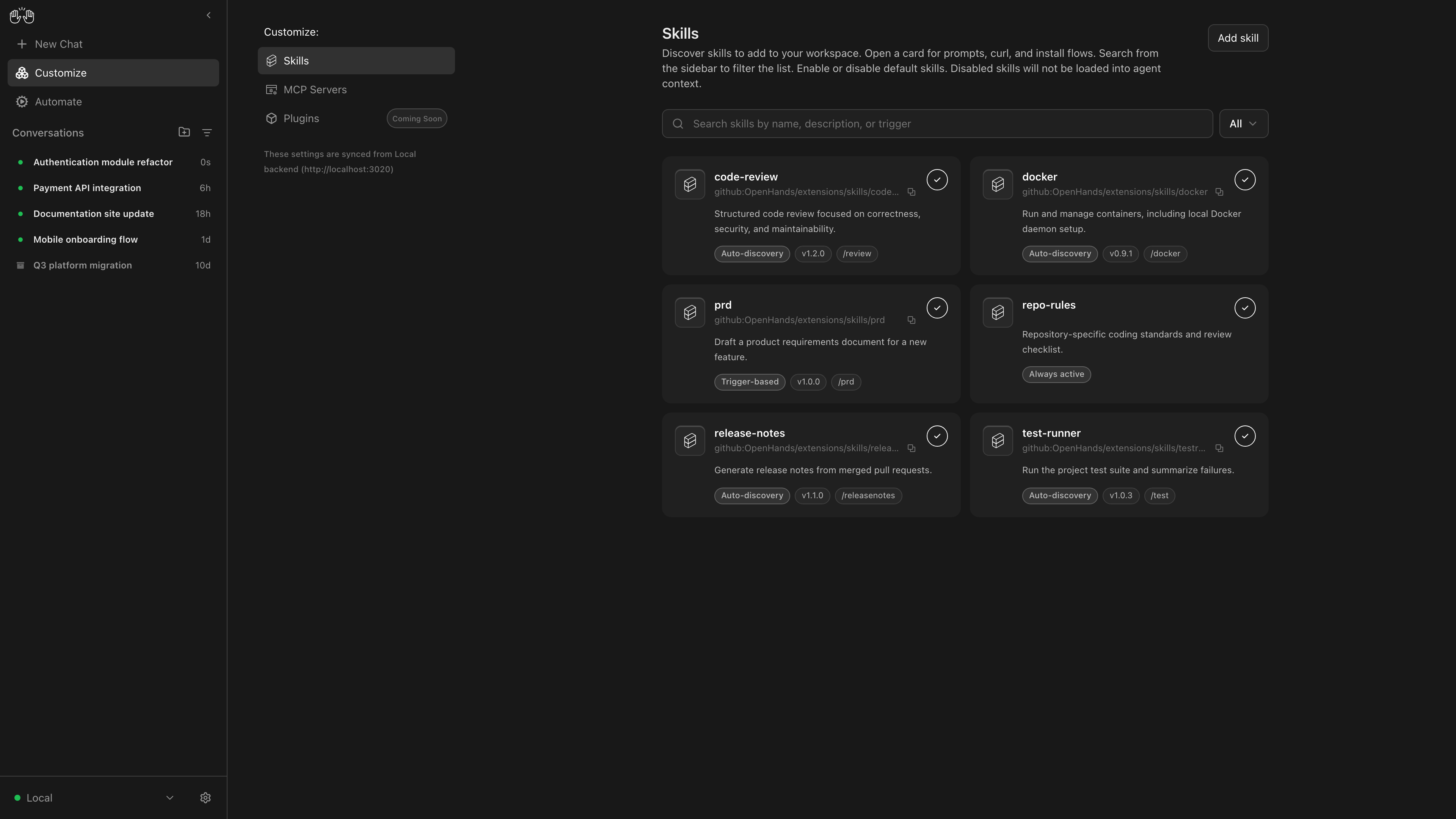 Screenshot of OpenHands - showing app interface and features