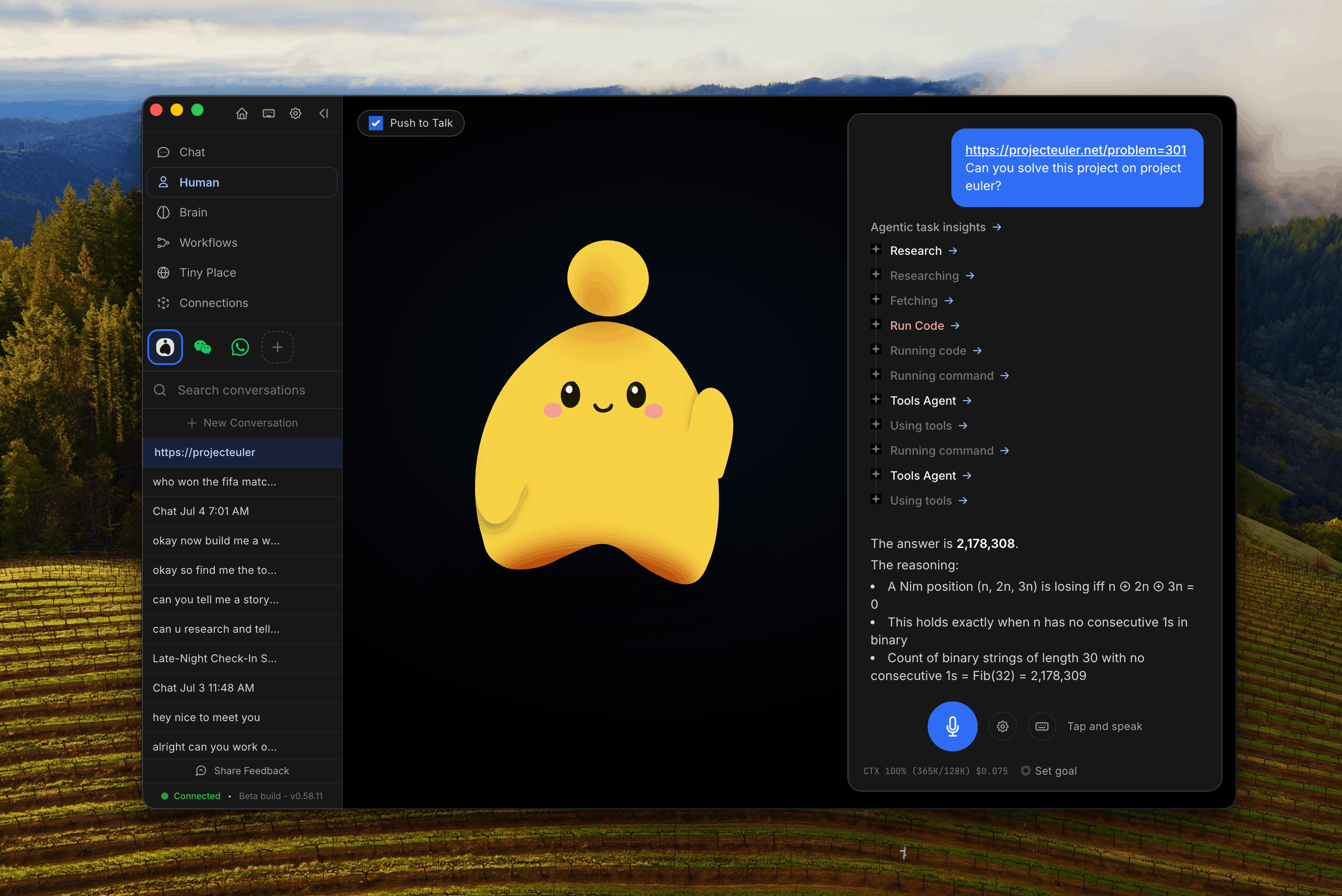 Screenshot of OpenHuman - showing app interface and features