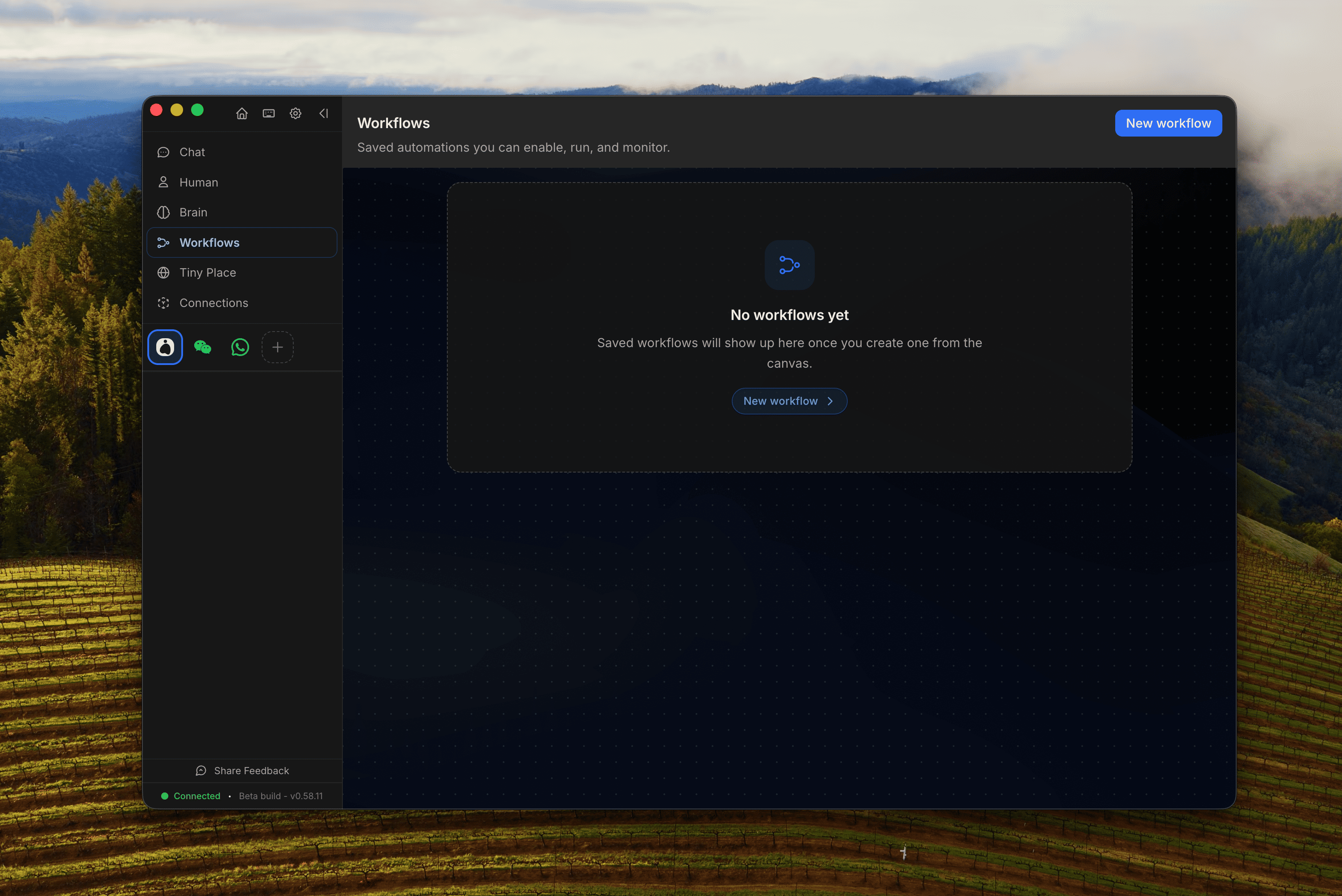 Screenshot of OpenHuman - showing app interface and features