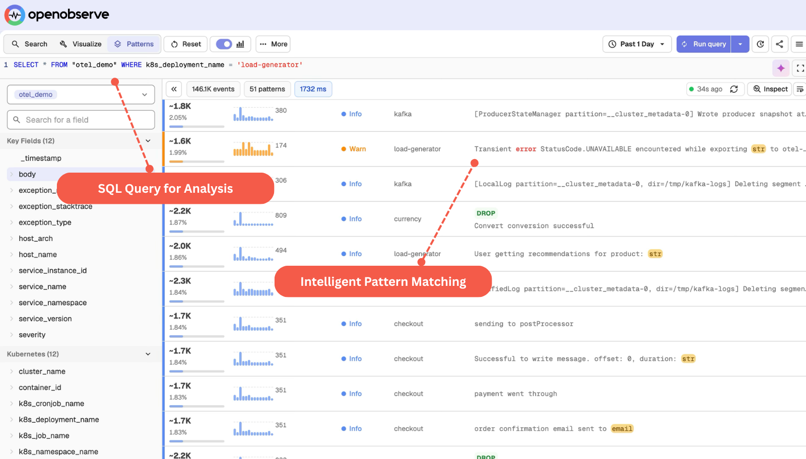 Screenshot of OpenObserve - showing app interface and features