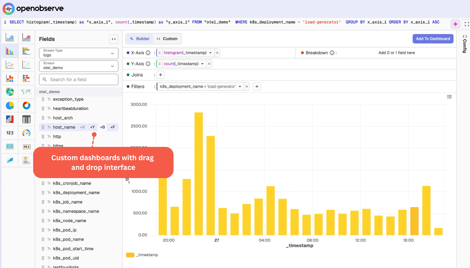 Screenshot of OpenObserve - showing app interface and features