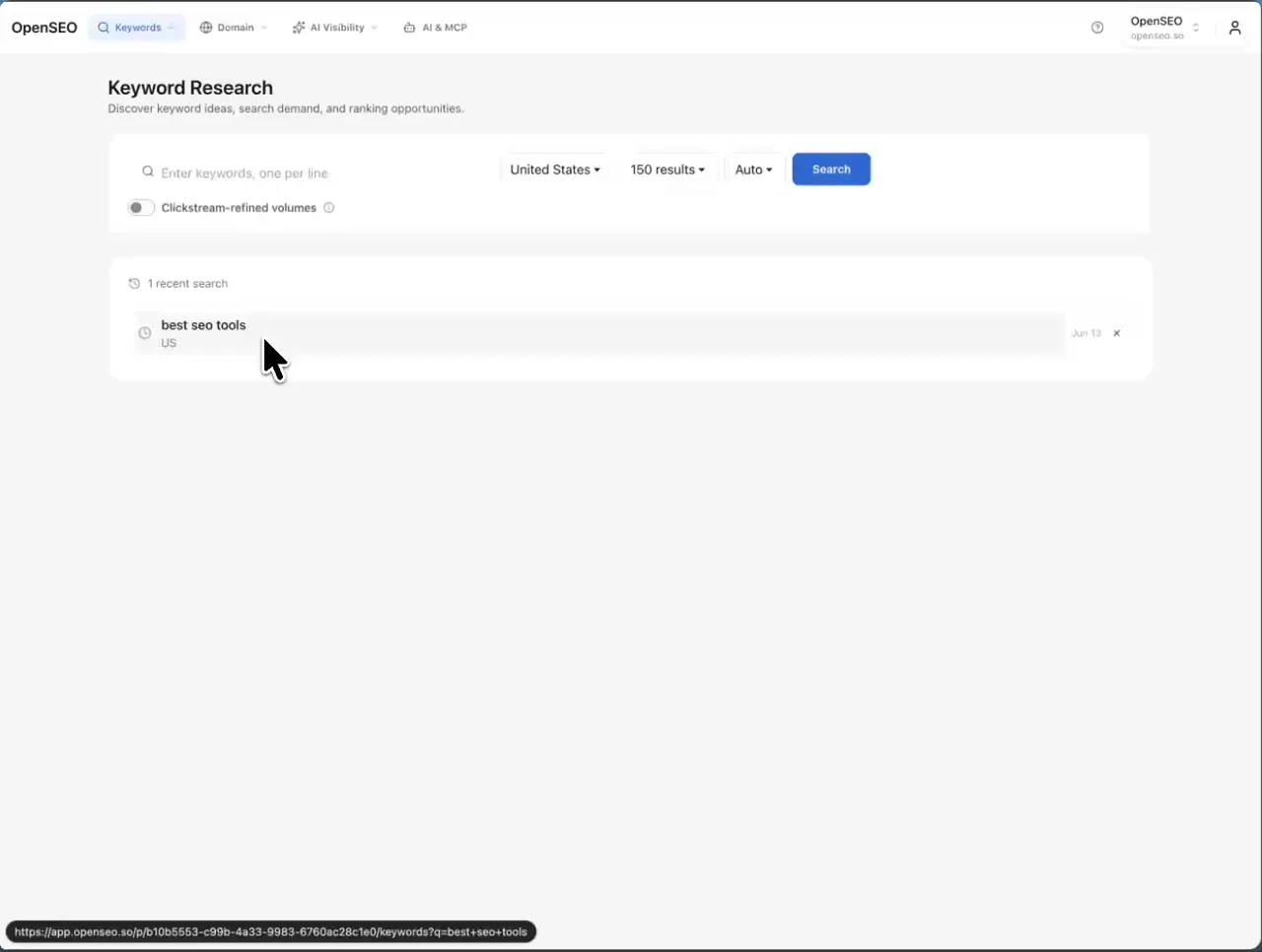 Screenshot of OpenSEO - showing app interface and features