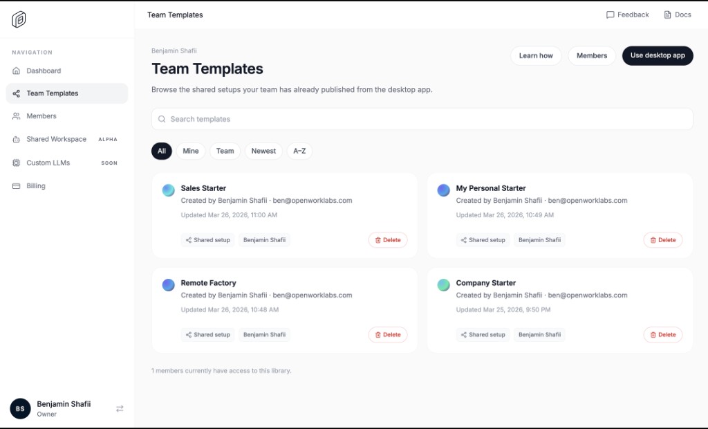 Screenshot of OpenWork - showing app interface and features