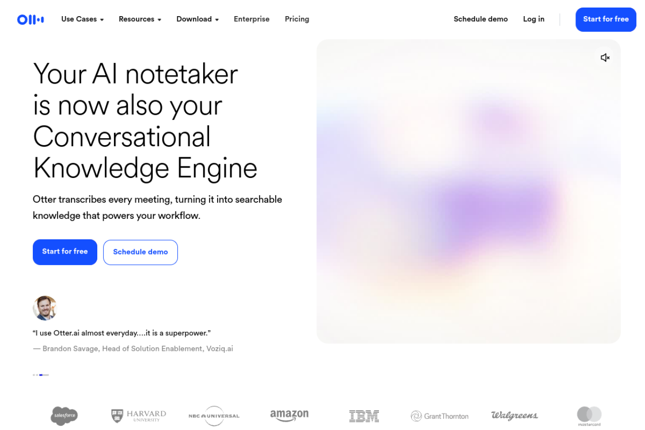 Screenshot of Otter AI - showing app interface and features