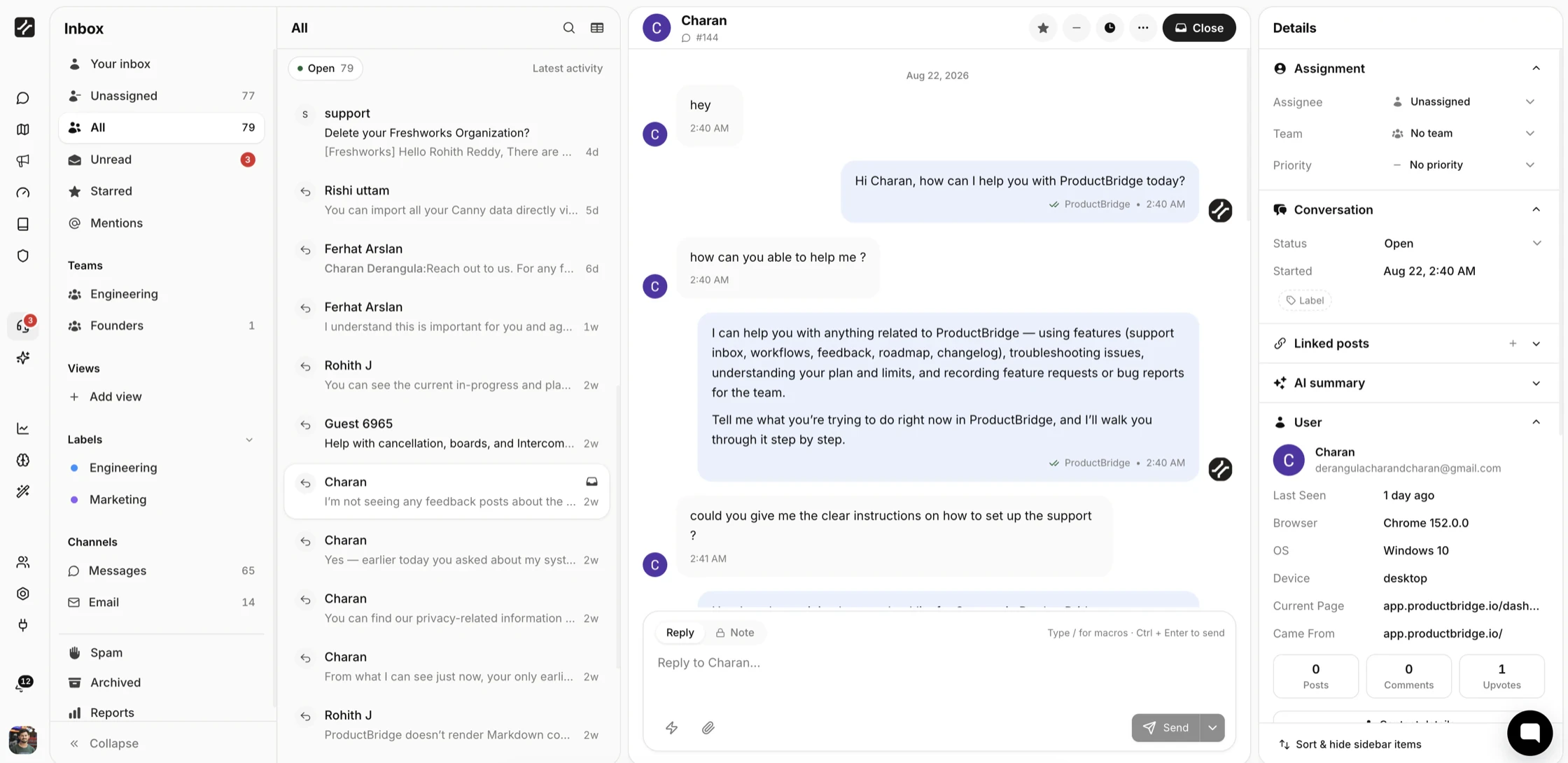 Screenshot of ProductBridge - showing app interface and features