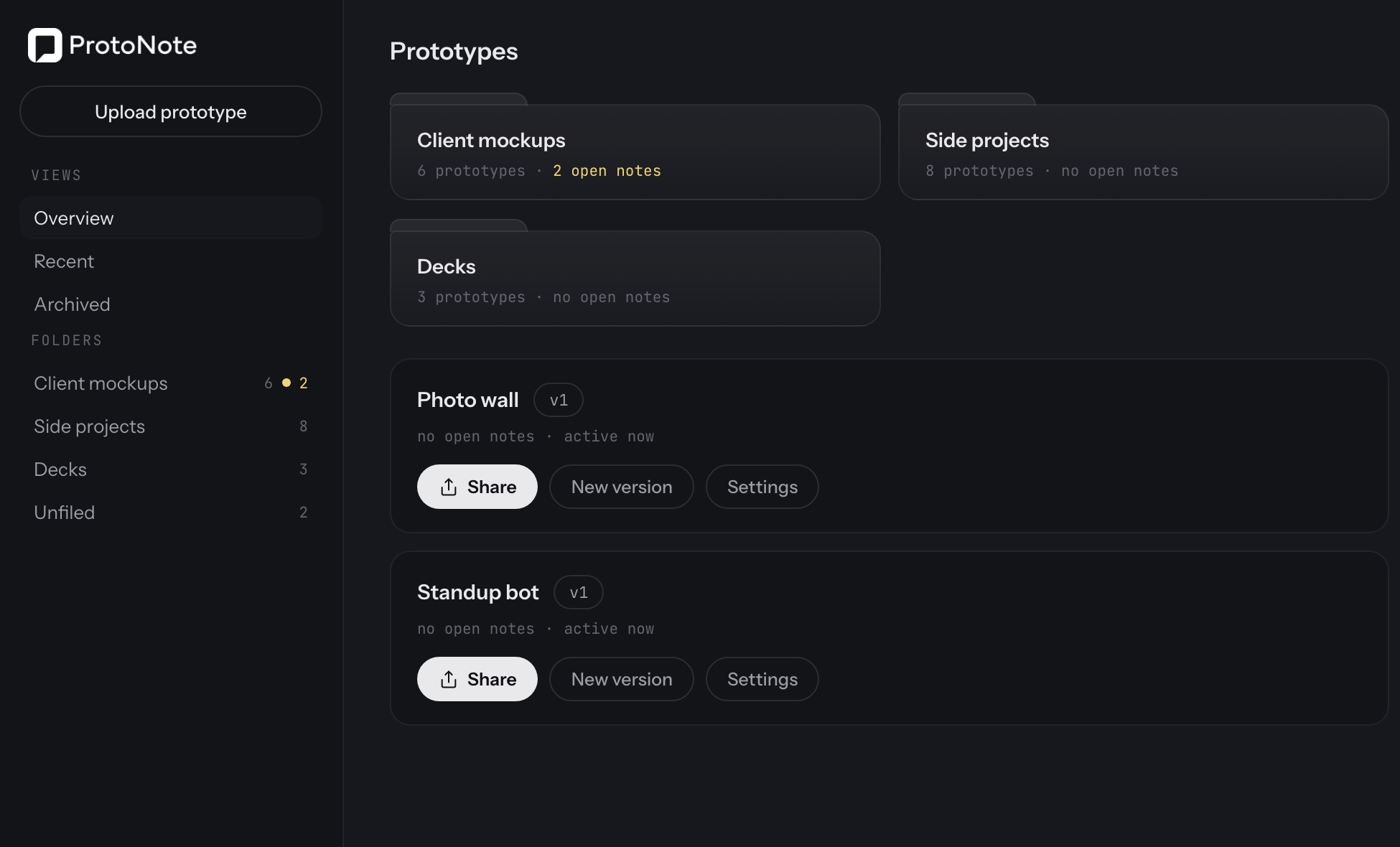 Screenshot of ProtoNote - showing app interface and features