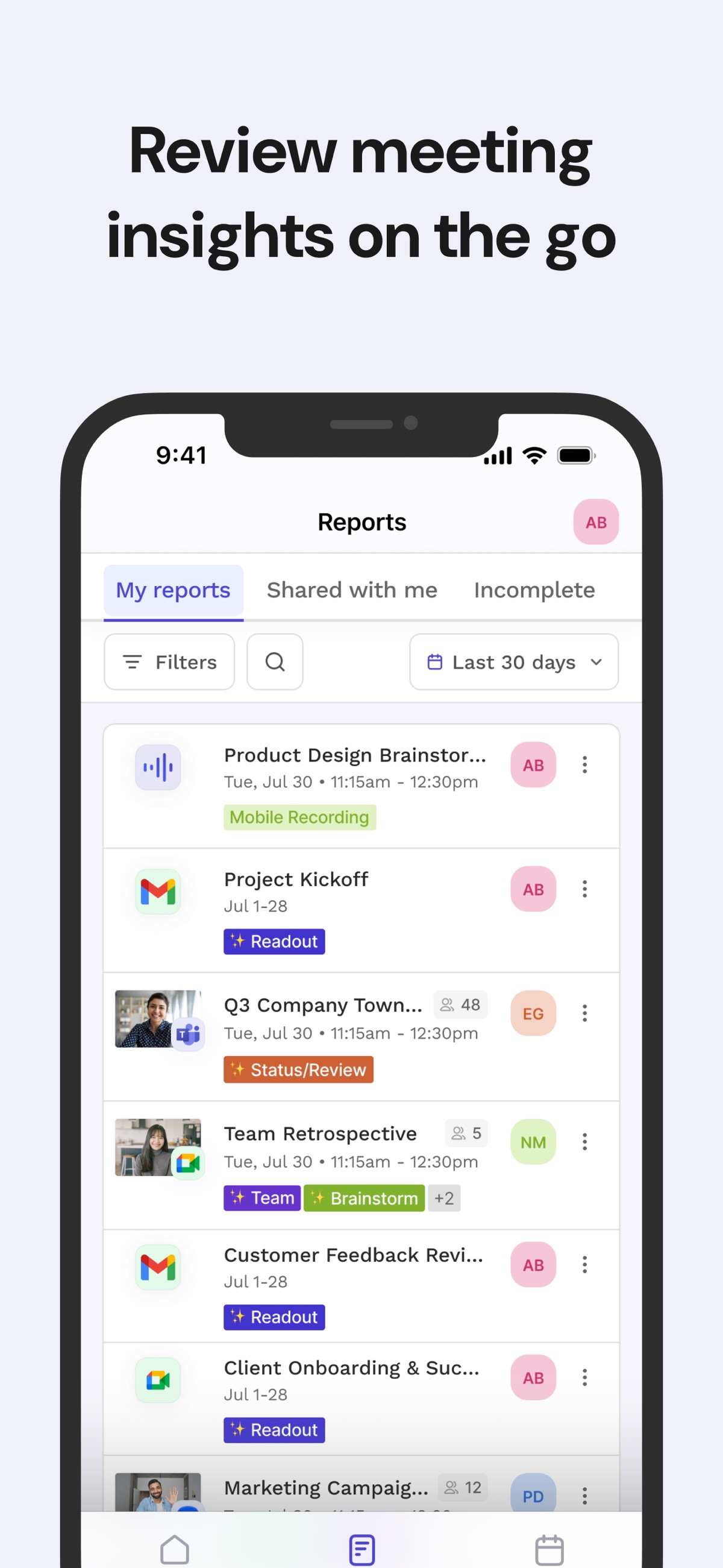 Screenshot of Read AI - showing app interface and features