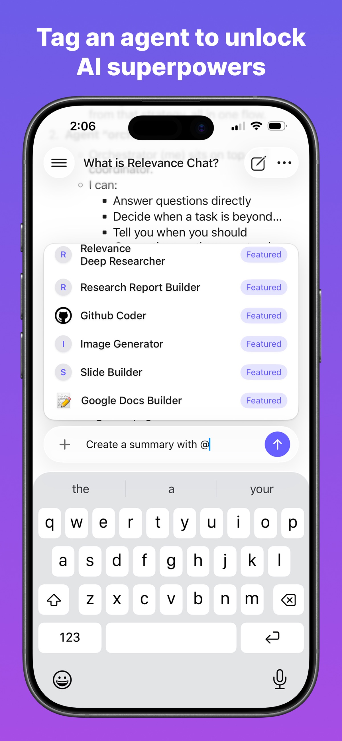 Screenshot of Relevance AI - showing app interface and features