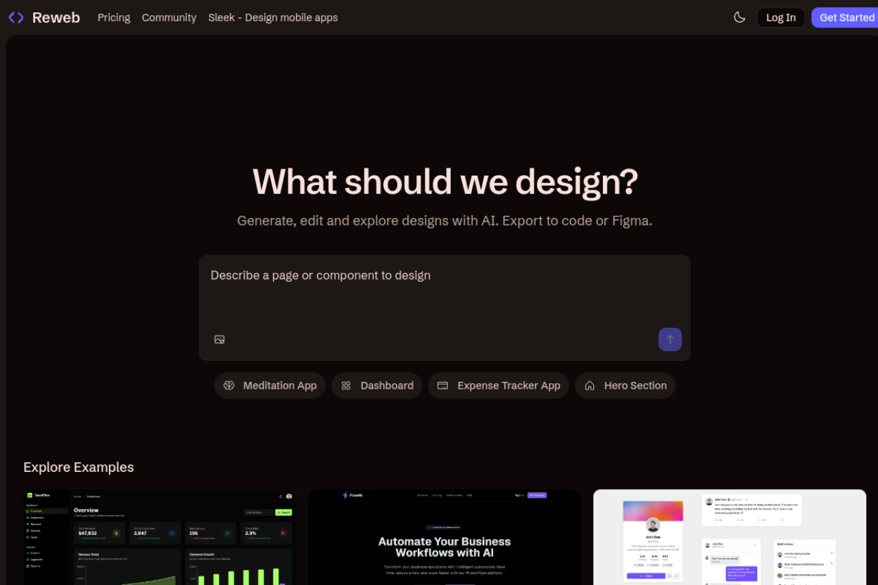 Screenshot of Reweb - showing app interface and features