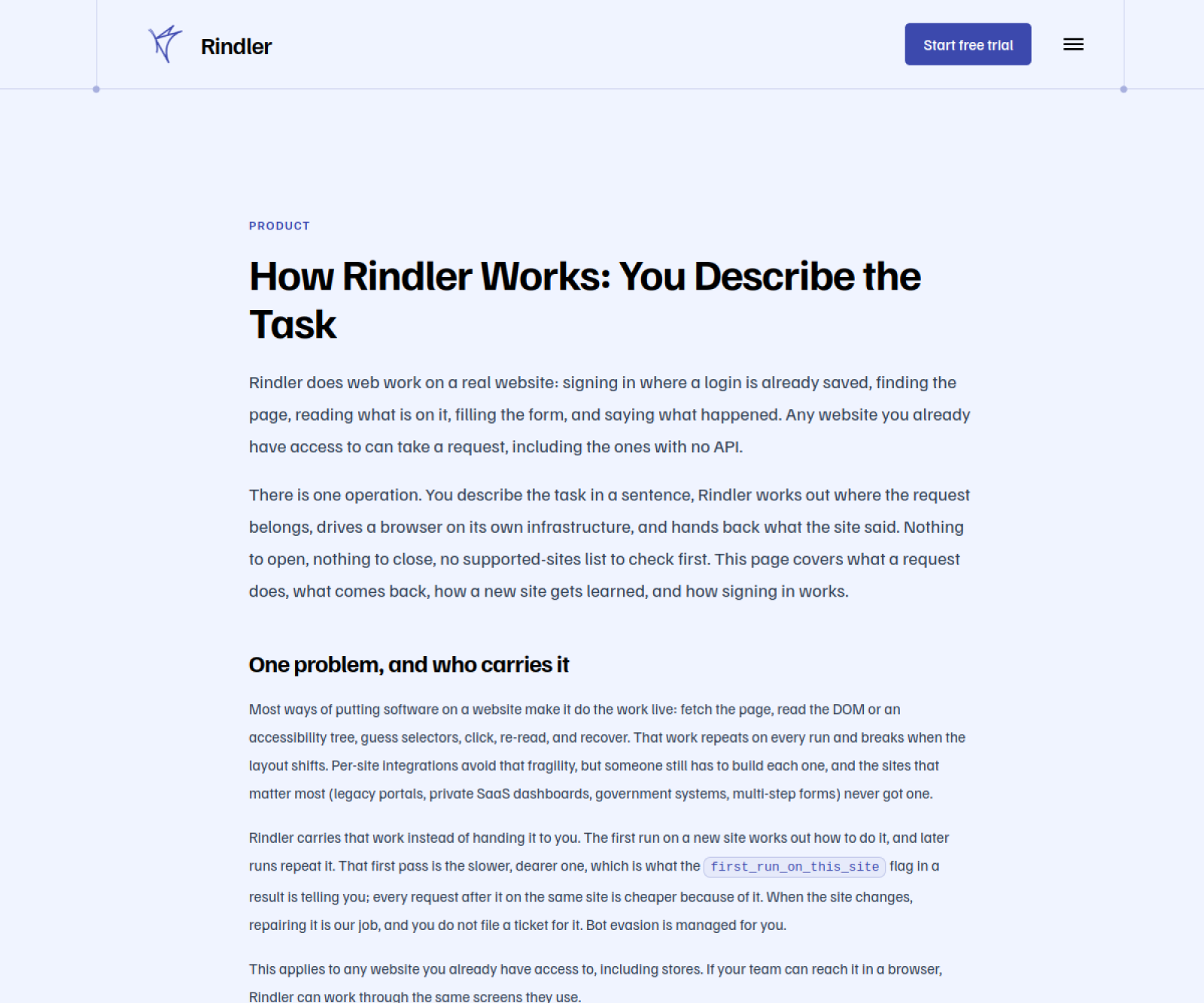 Screenshot of Rindler - showing app interface and features