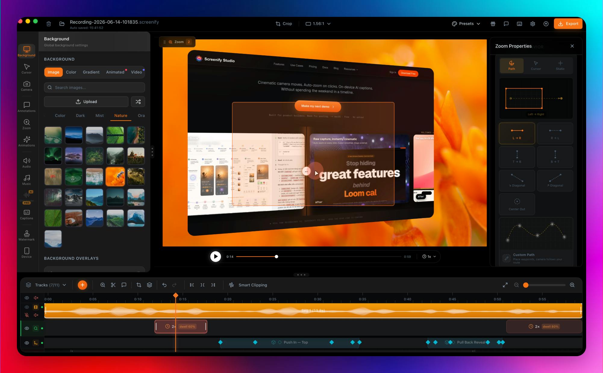 Screenshot of Screenify Studio - showing app interface and features