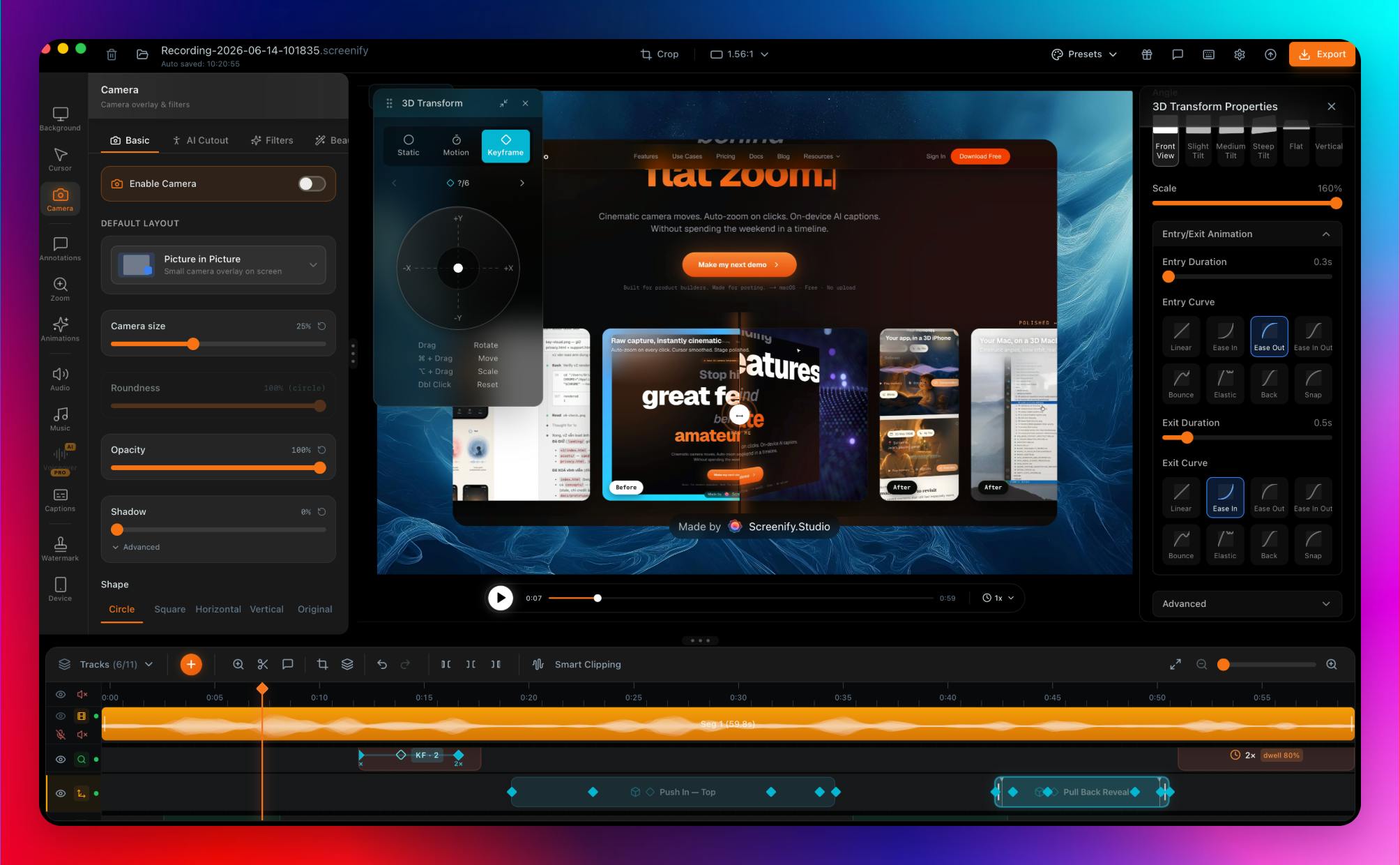 Screenshot of Screenify Studio - showing app interface and features