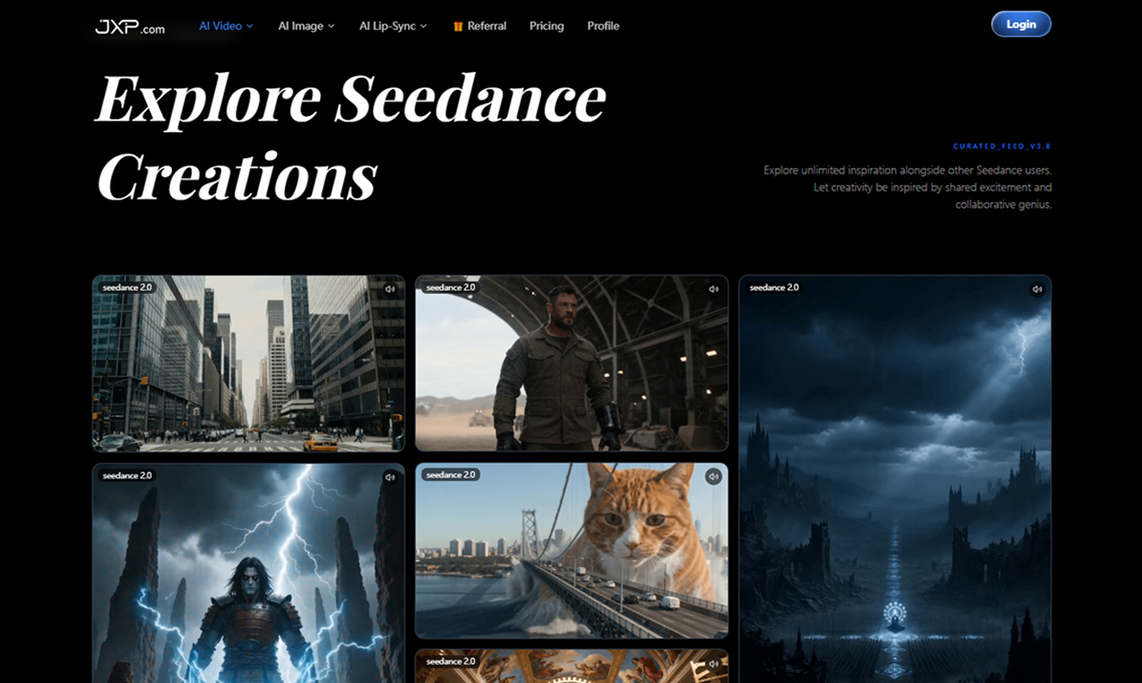 Screenshot of Seedance 2.0 AI - showing app interface and features