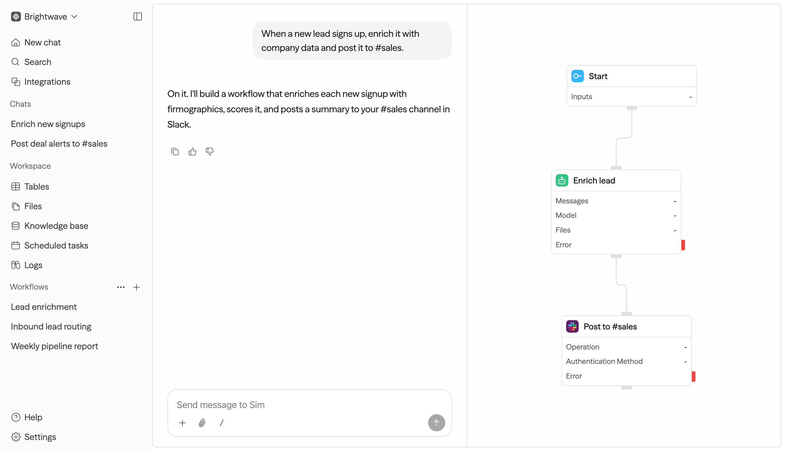 Screenshot of Sim - showing app interface and features