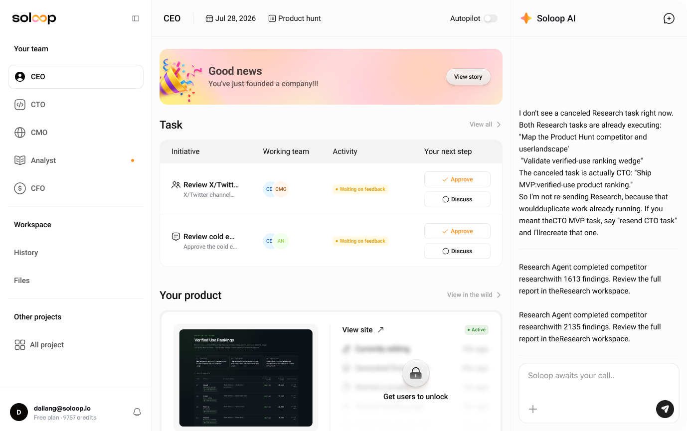 Screenshot of Soloop - showing app interface and features