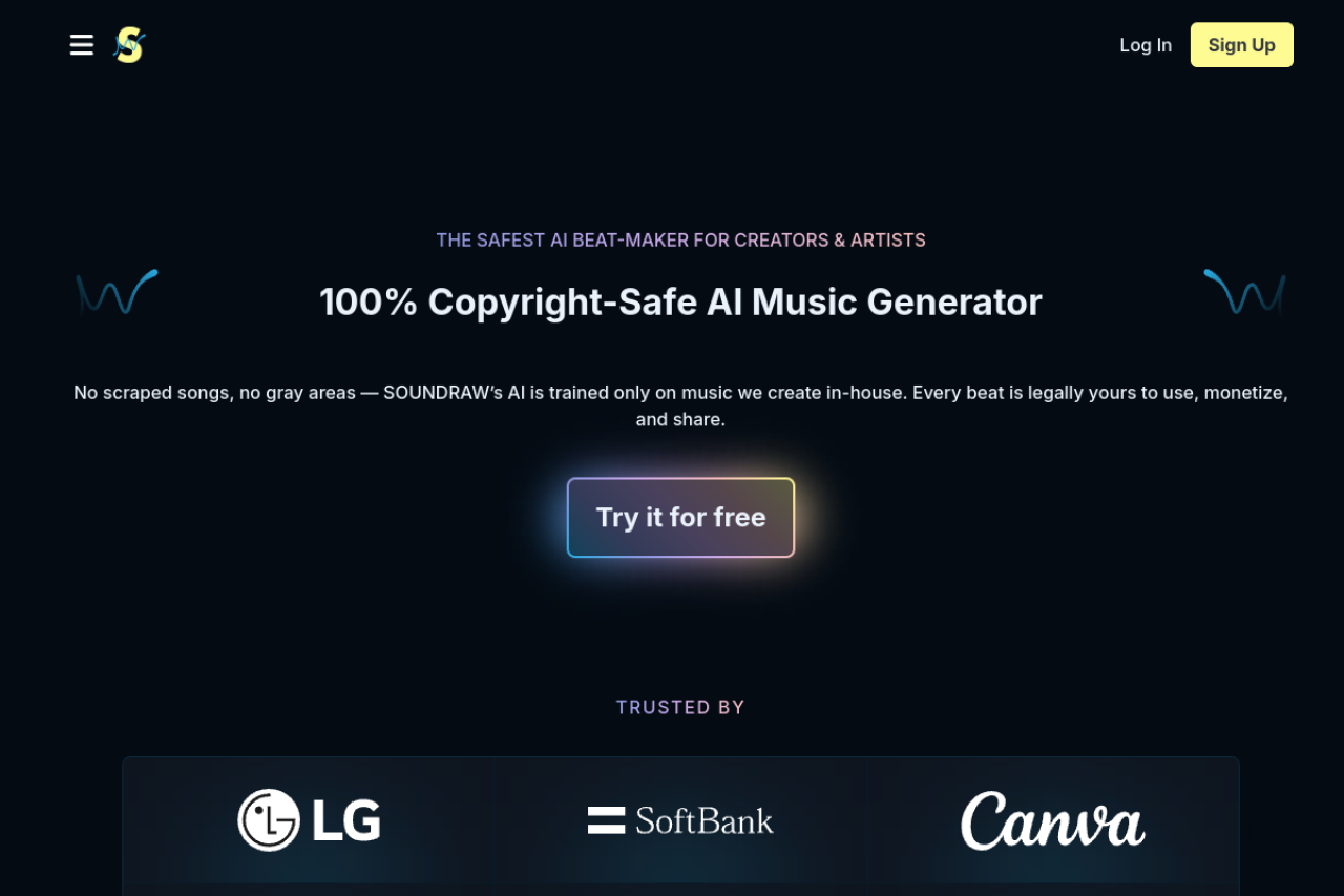 Screenshot of Soundraw - showing app interface and features