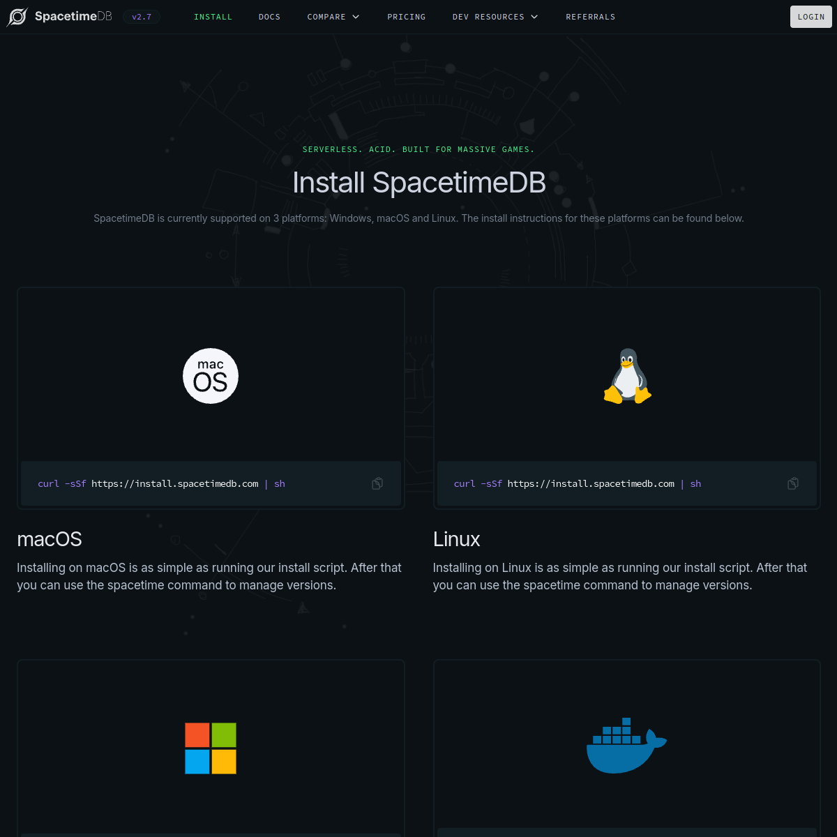 Screenshot of SpacetimeDB - showing app interface and features