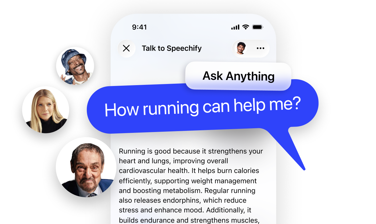 Screenshot of Speechify - showing app interface and features