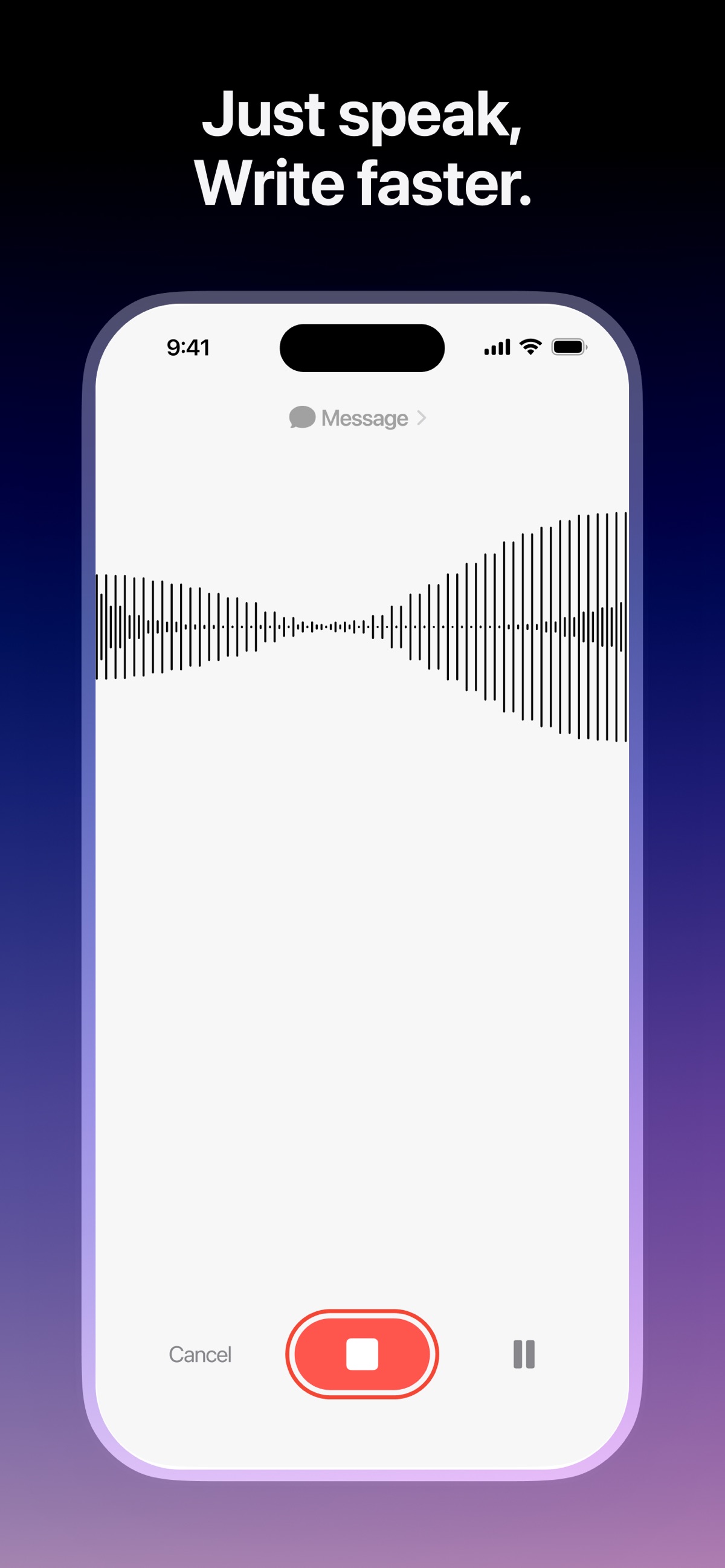 Screenshot of Superwhisper - showing app interface and features