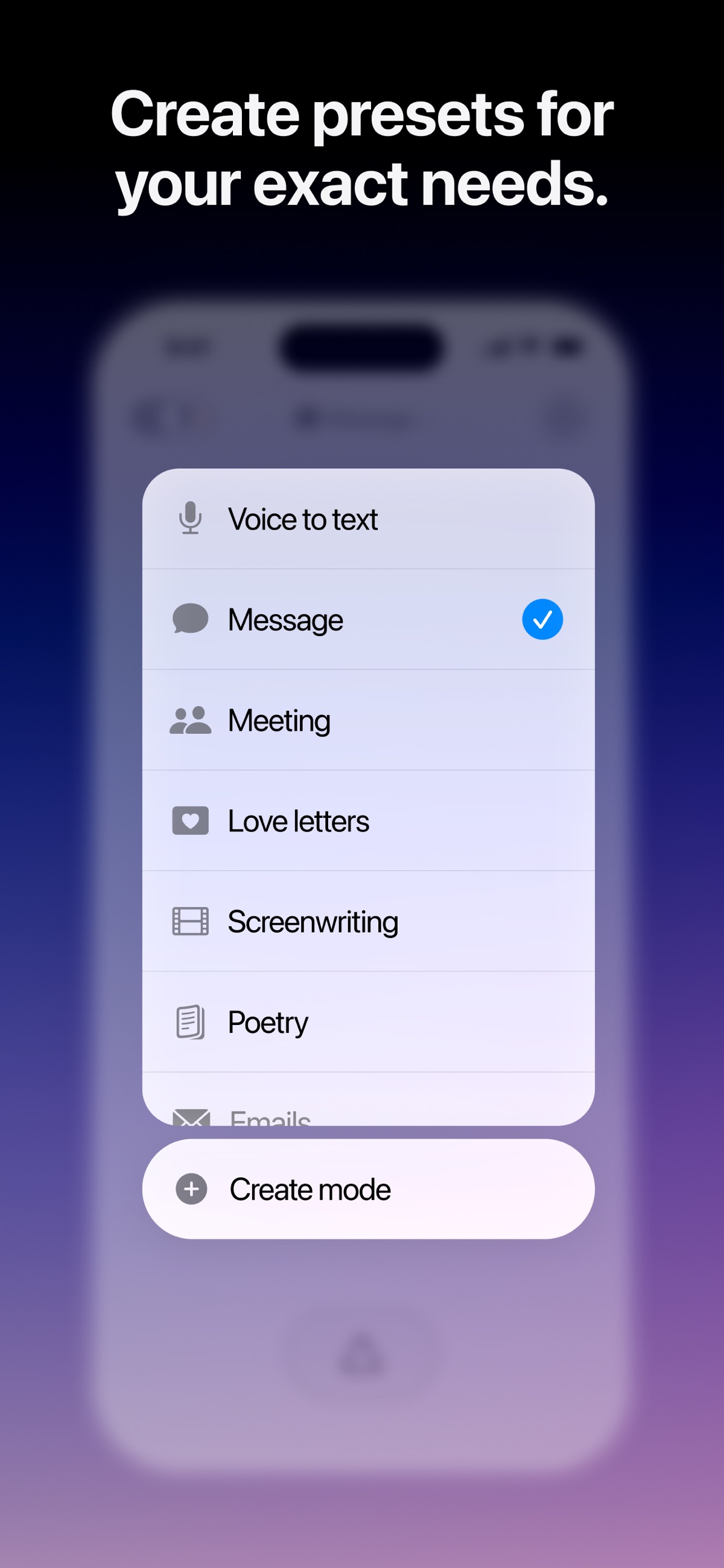 Screenshot of Superwhisper - showing app interface and features