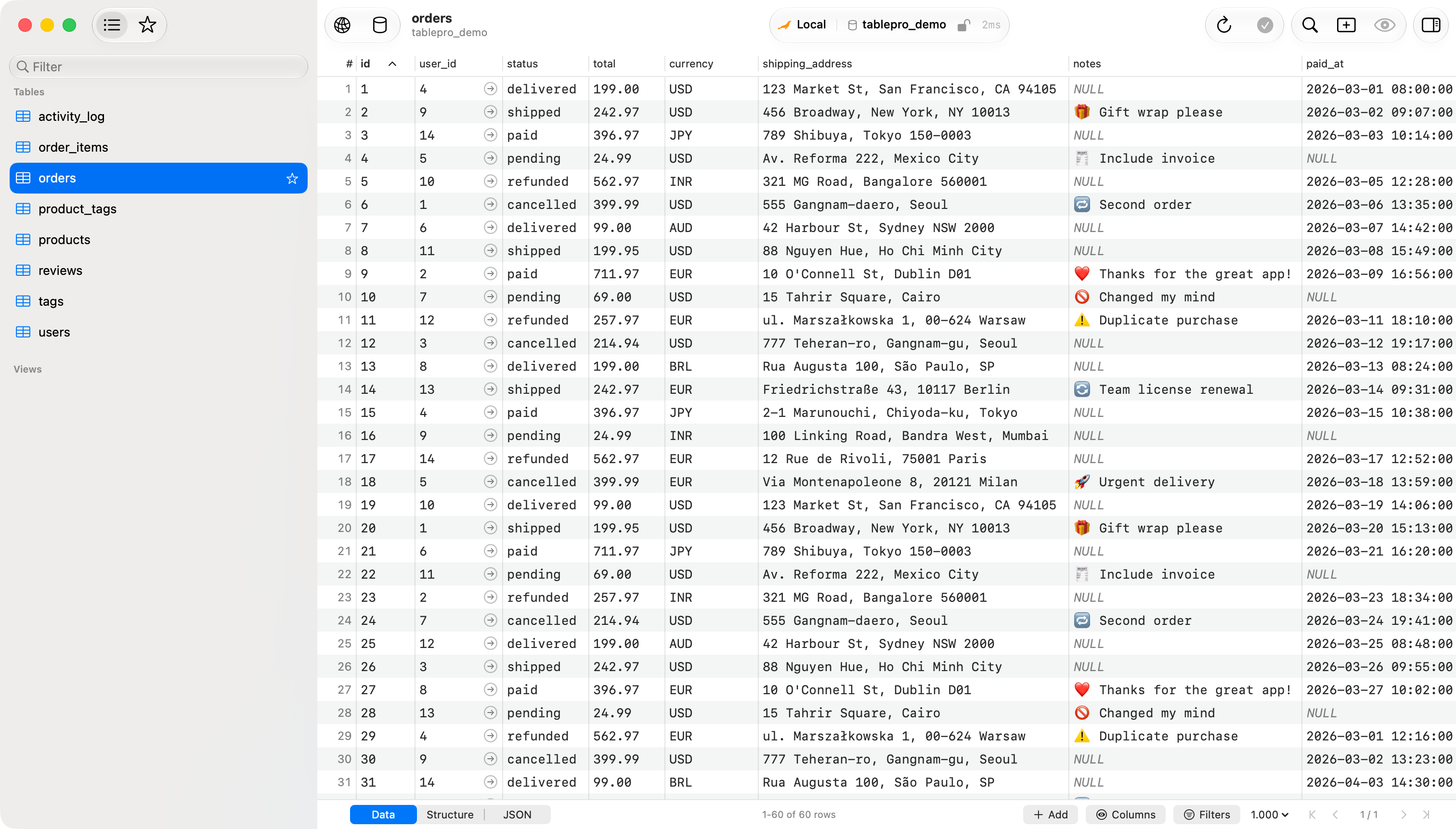 Screenshot of TablePro - showing app interface and features
