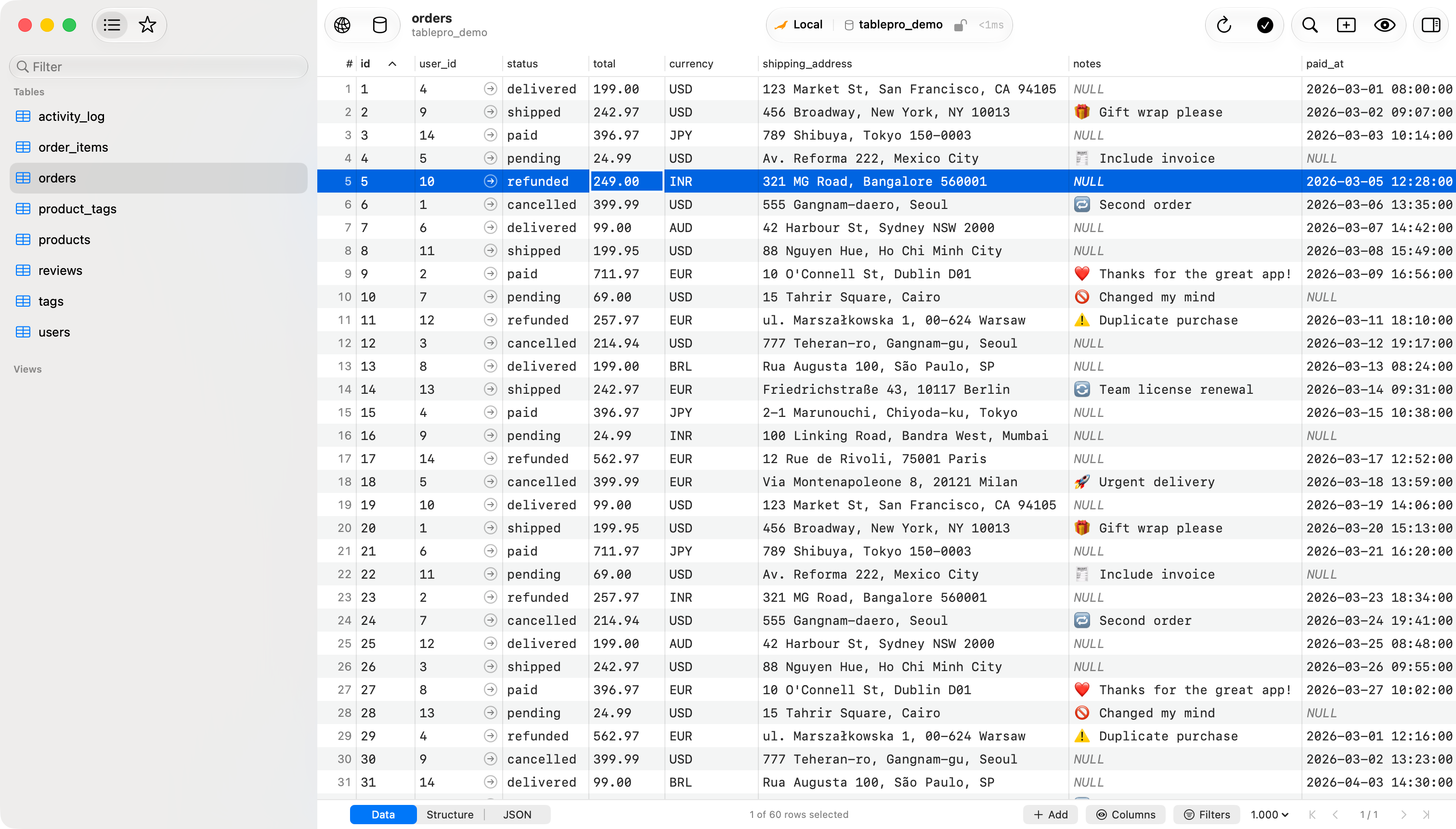 Screenshot of TablePro - showing app interface and features