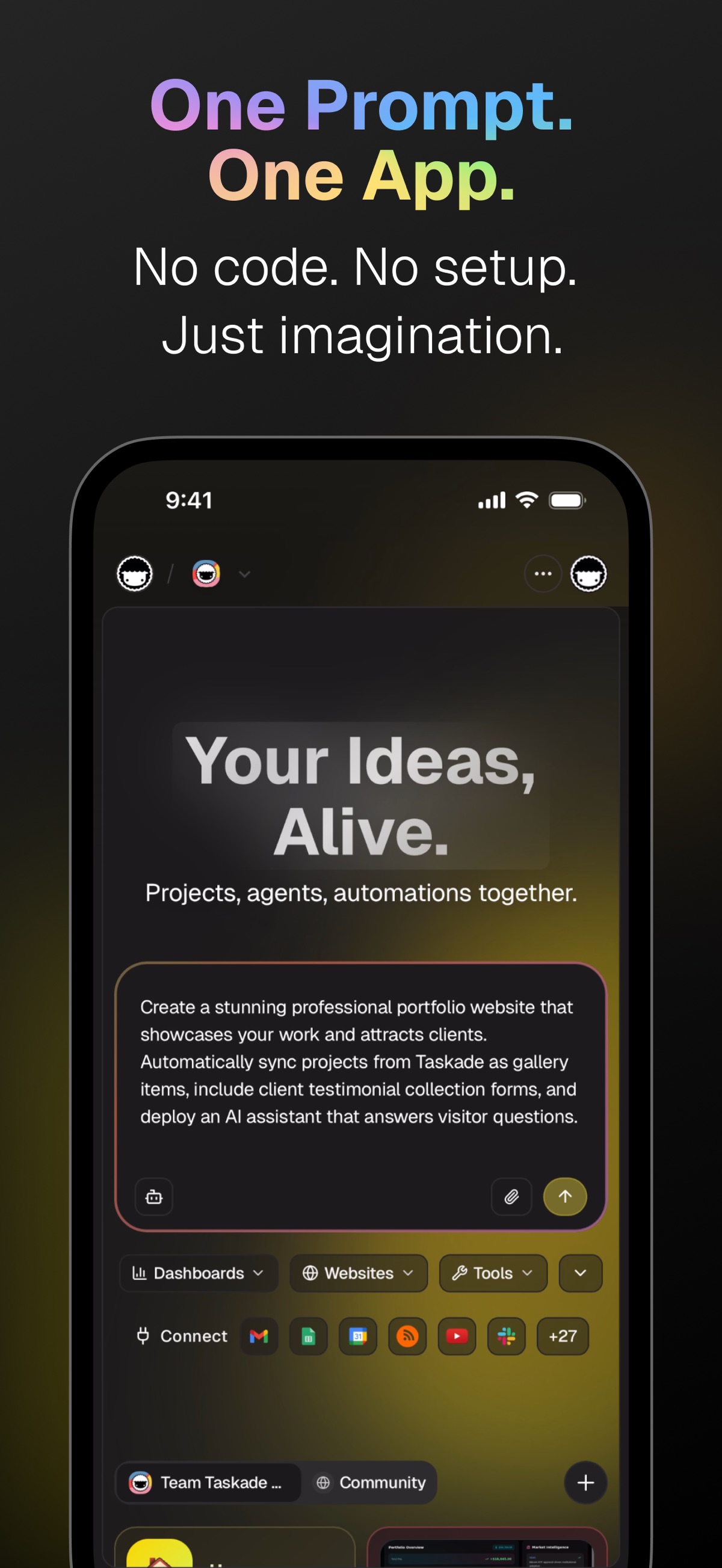 Screenshot of Taskade - showing app interface and features