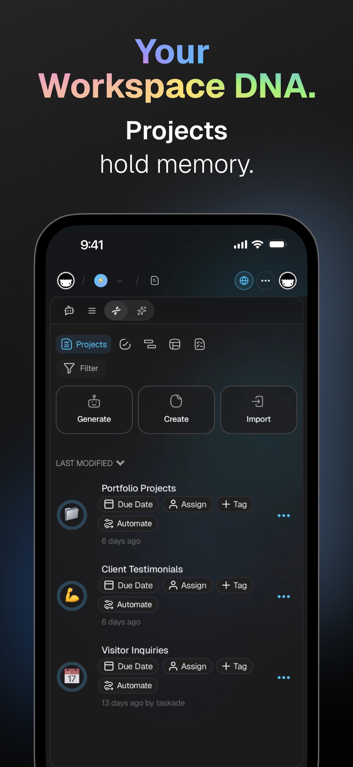 Screenshot of Taskade - showing app interface and features