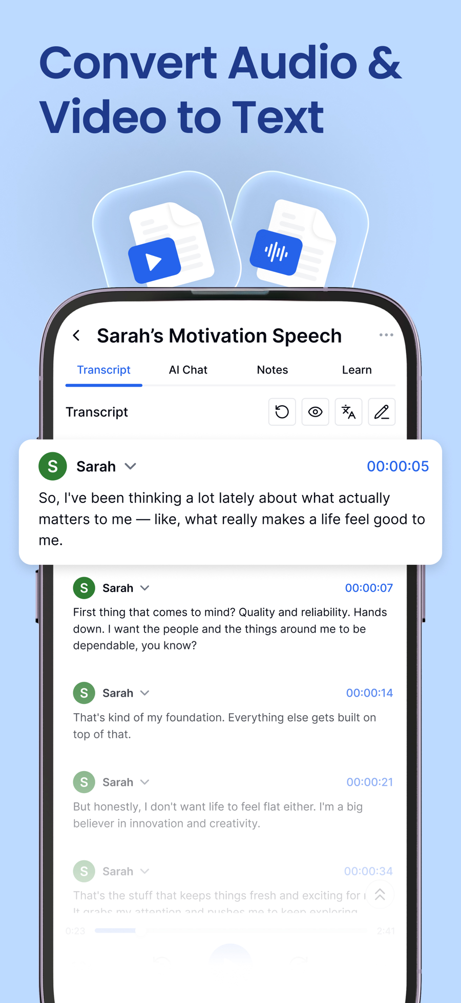 Screenshot of Transkriptor - showing app interface and features