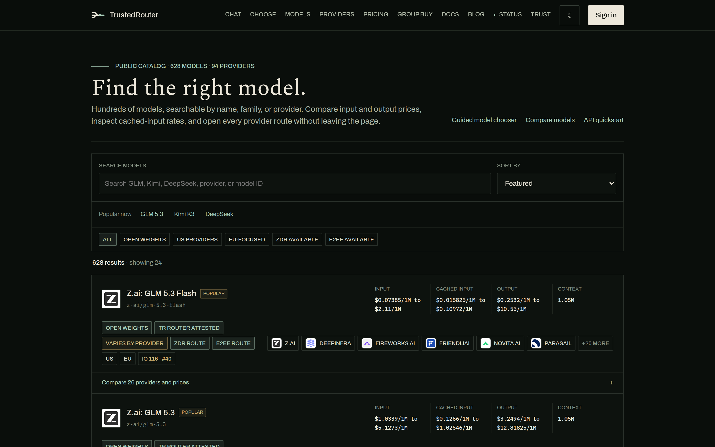 Screenshot of TrustedRouter - showing app interface and features