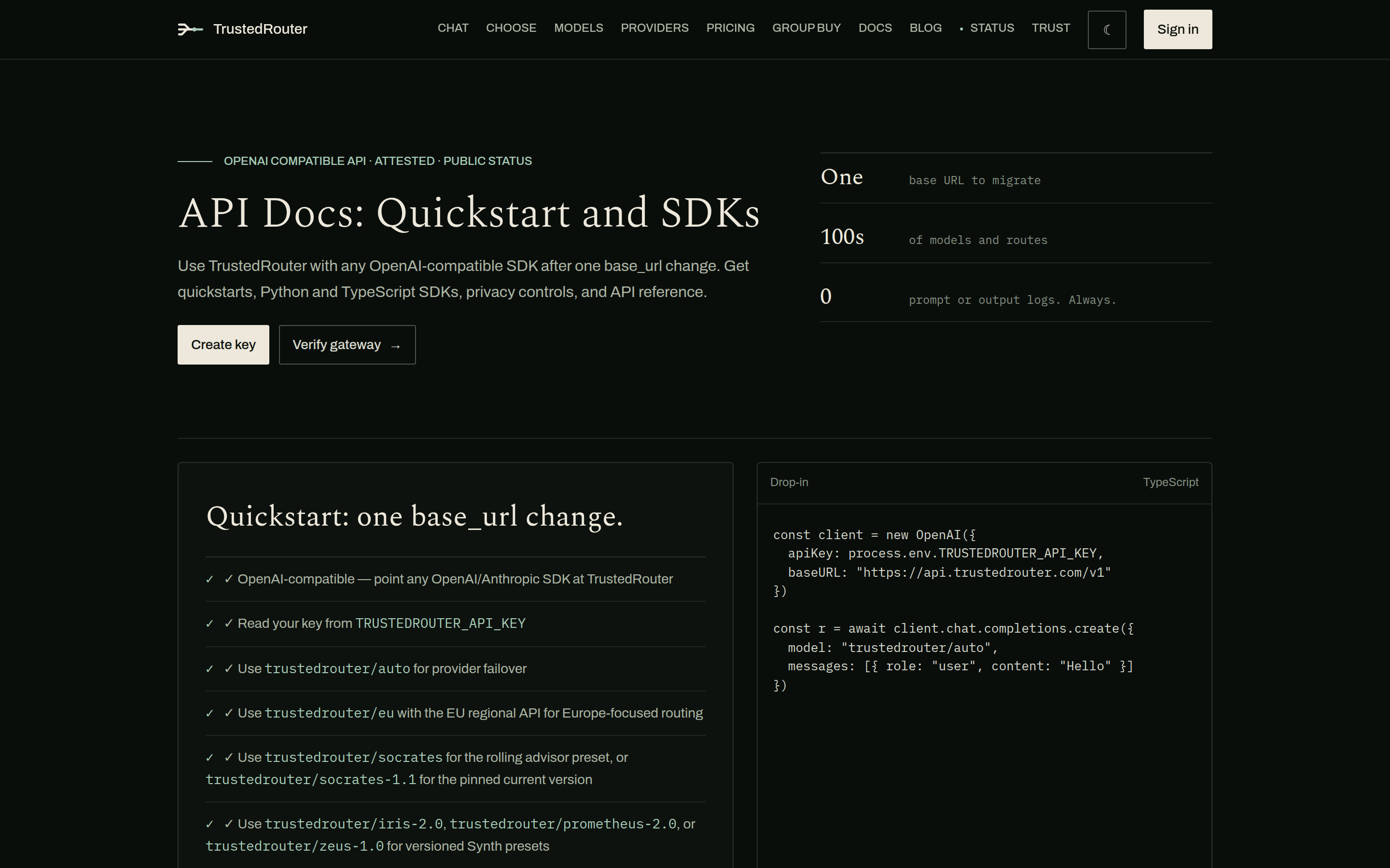 Screenshot of TrustedRouter - showing app interface and features