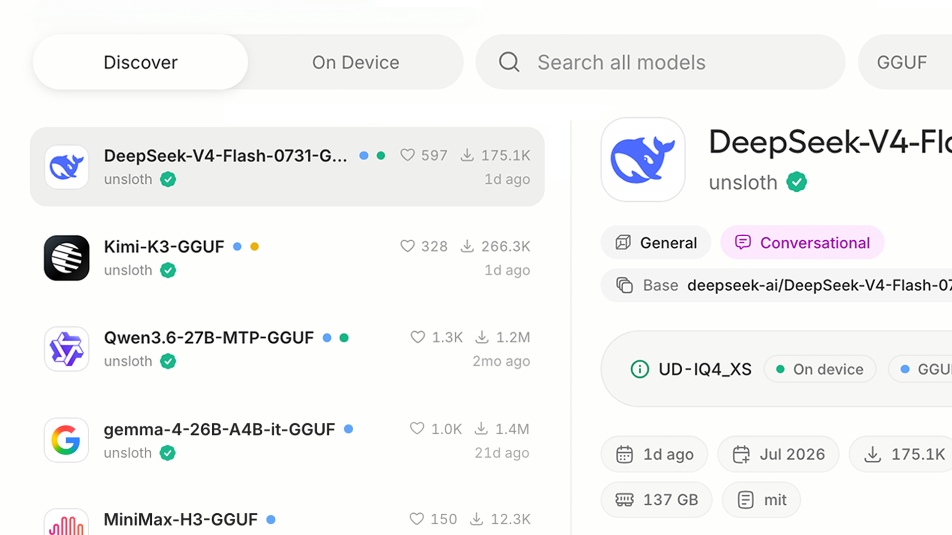 Screenshot of Unsloth - showing app interface and features