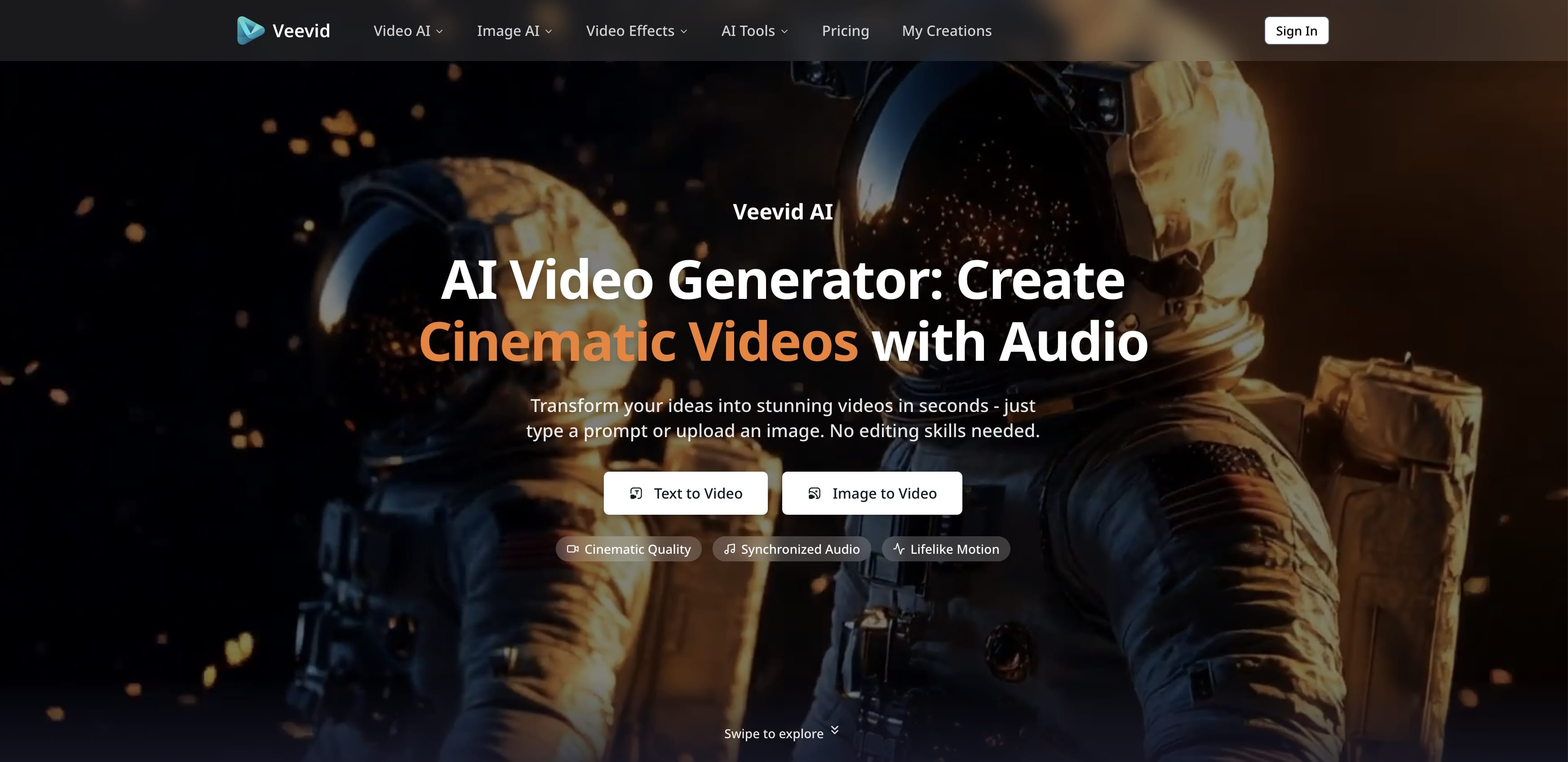 Screenshot of Veevid – AI Video Creation Made Simple - showing app interface and features