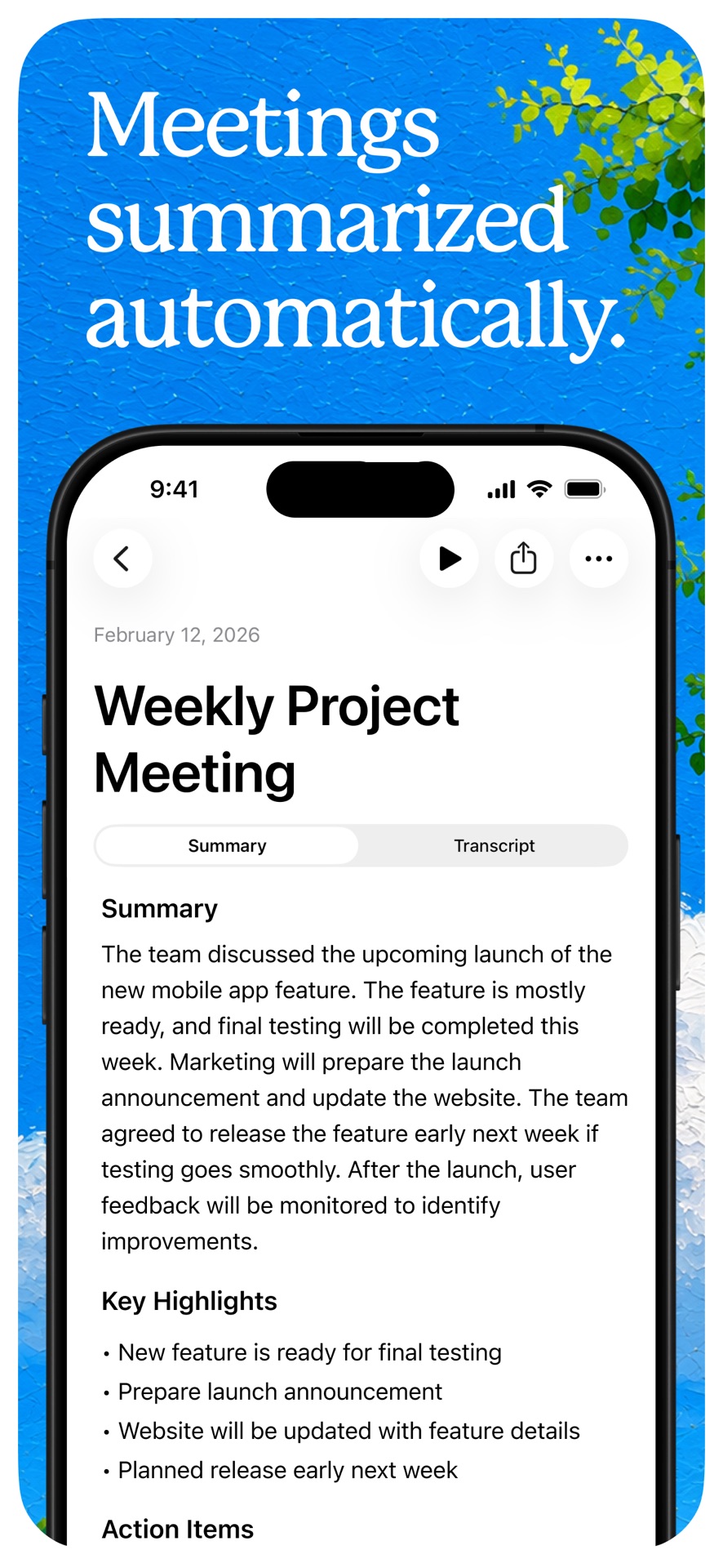 Screenshot of Voicenotes - showing app interface and features