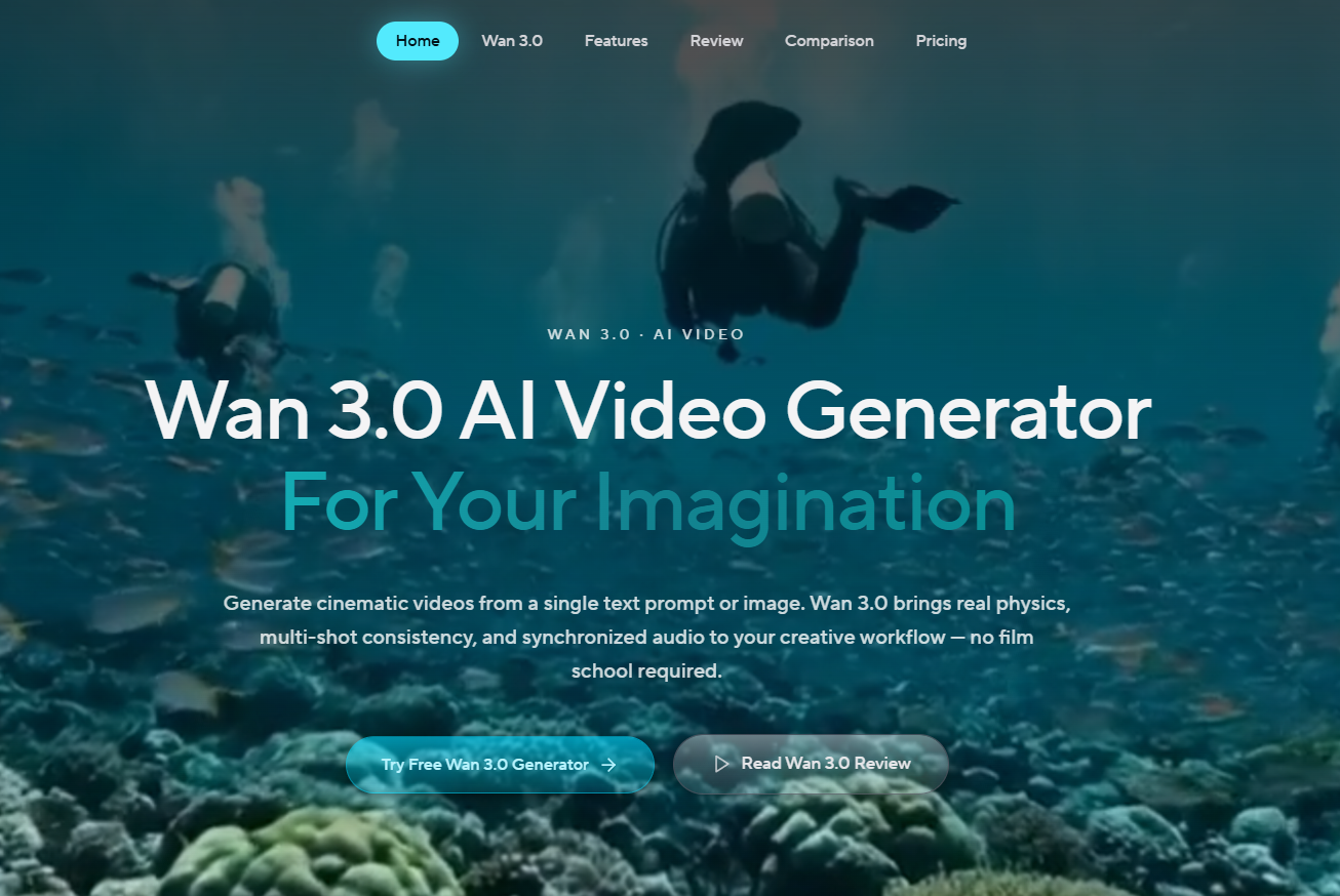 Screenshot of Wan 3.0 Ai Video Generator - showing app interface and features