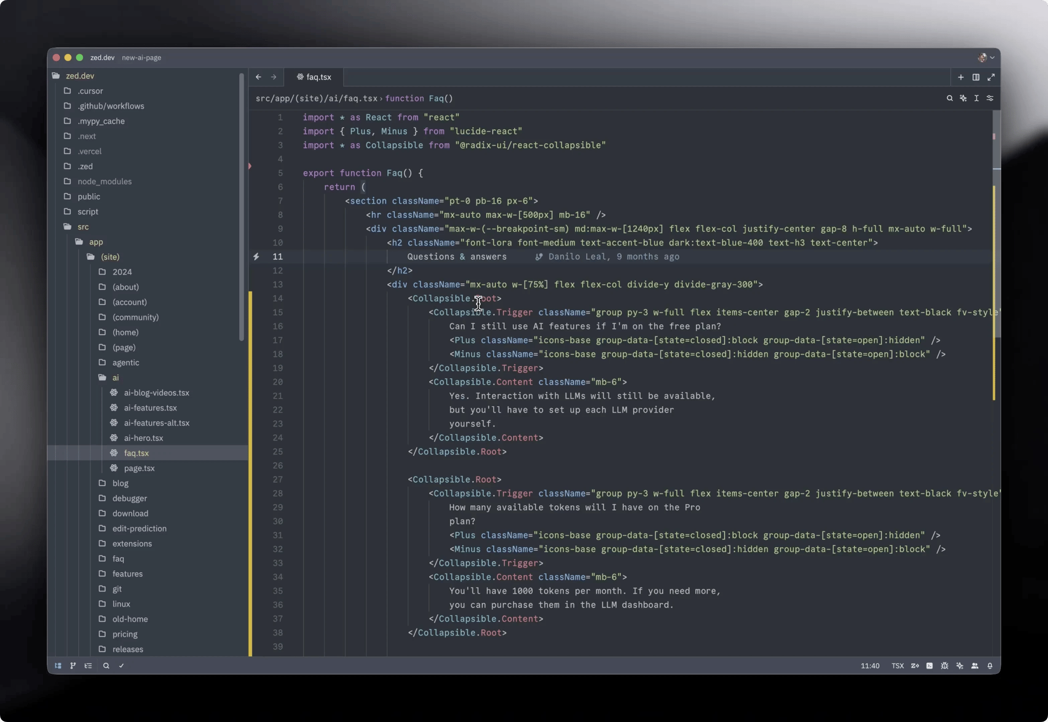 Screenshot of Zed - showing app interface and features