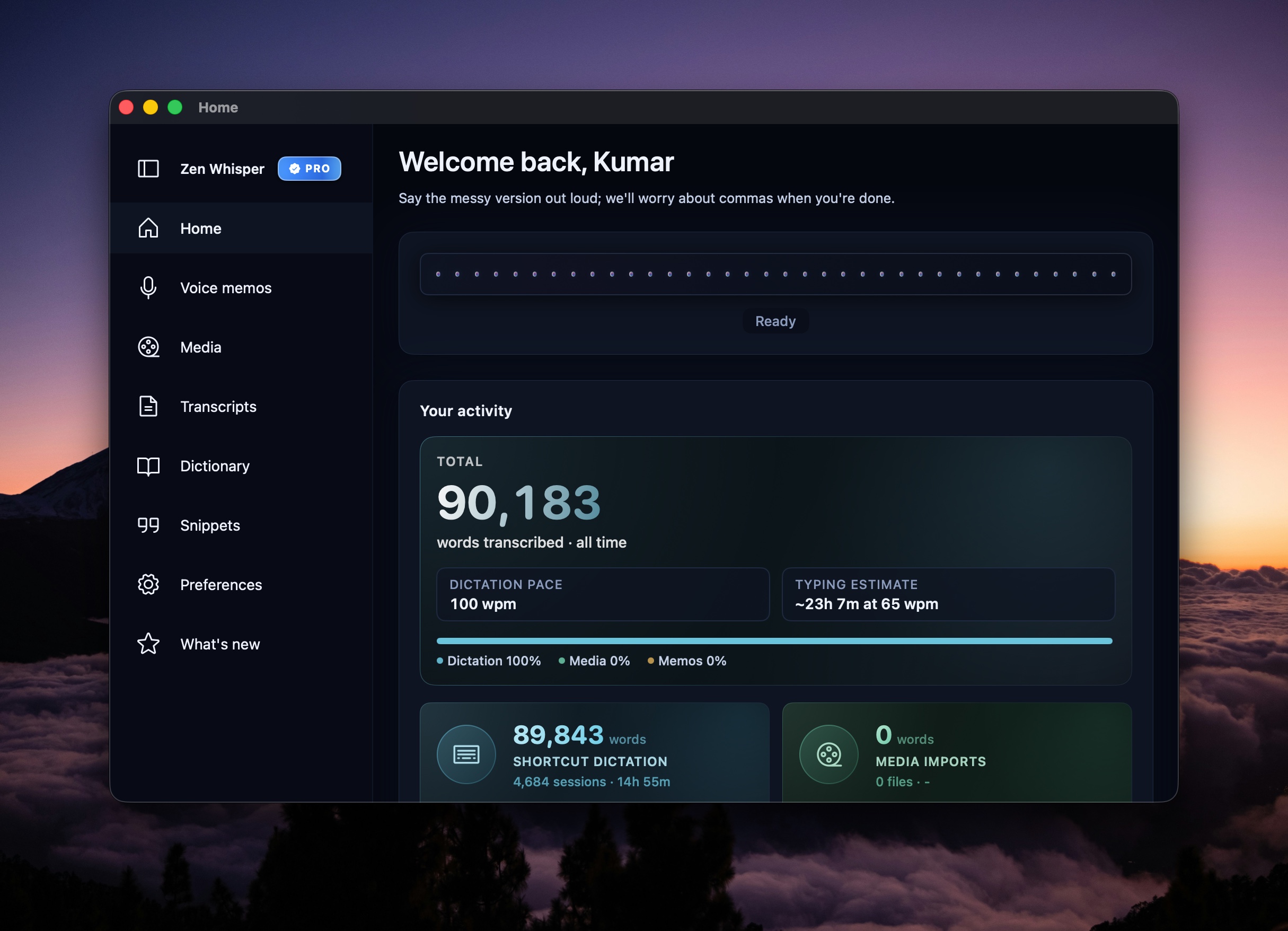 Screenshot of Zen Whisper - showing app interface and features