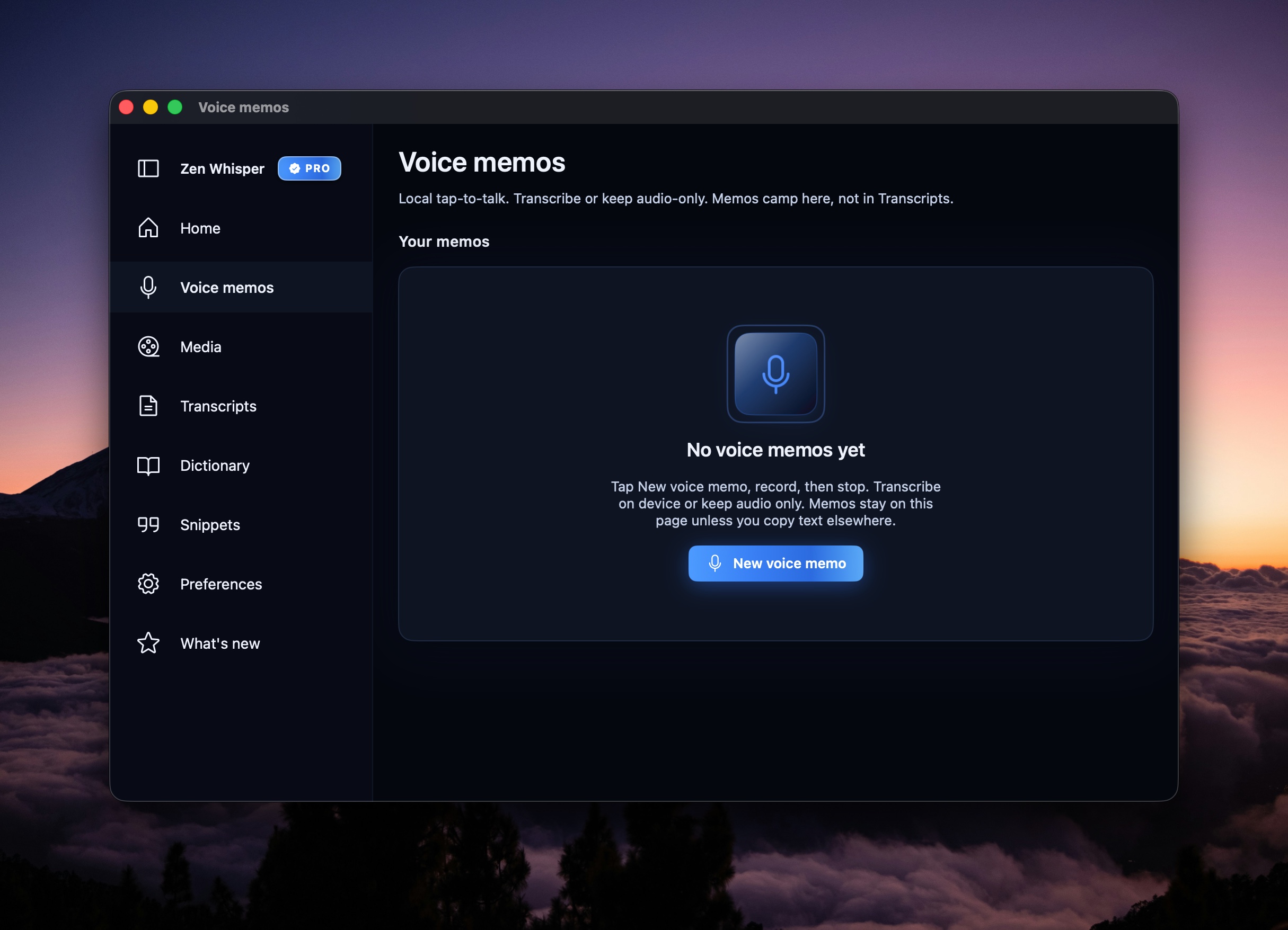 Screenshot of Zen Whisper - showing app interface and features