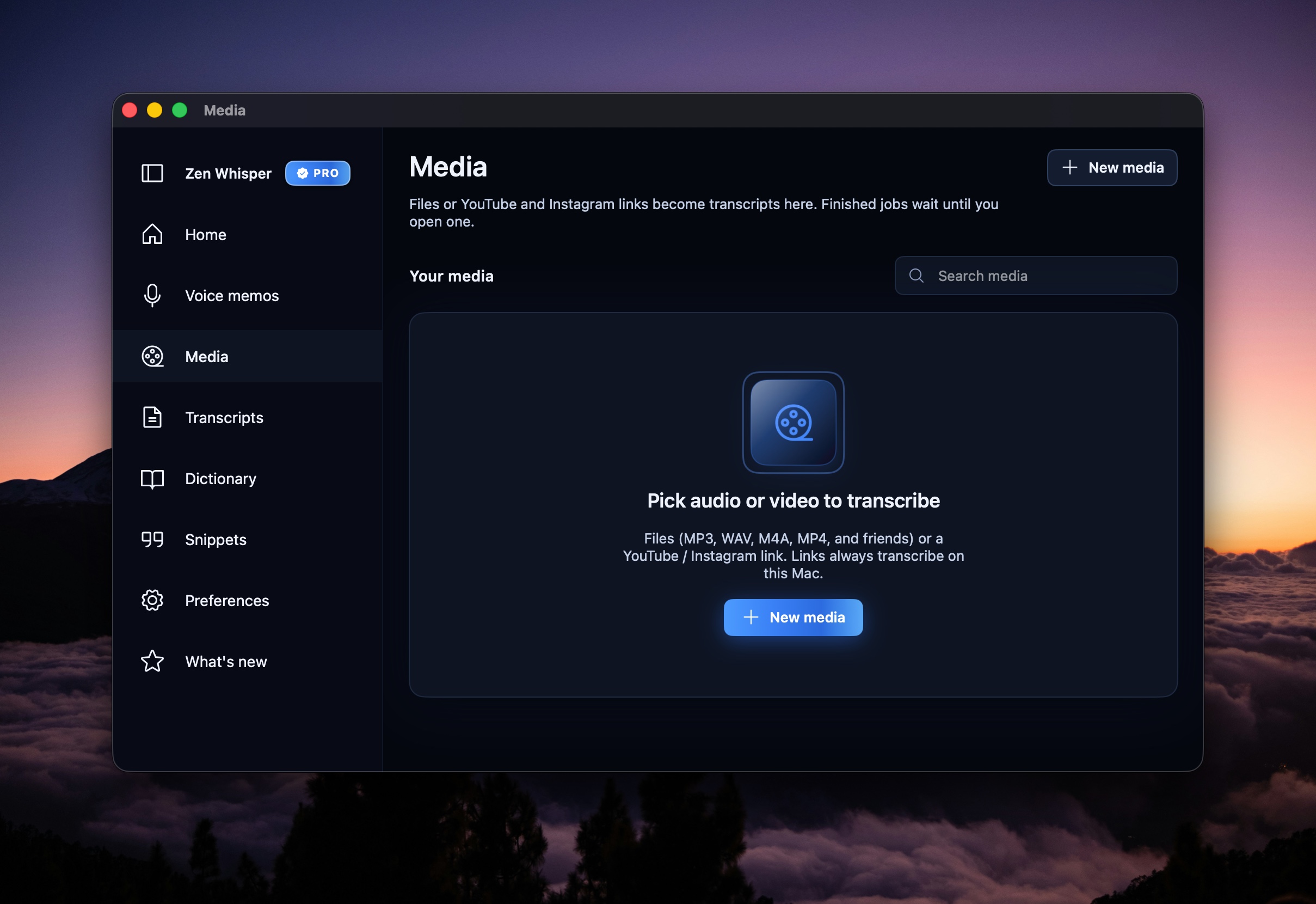 Screenshot of Zen Whisper - showing app interface and features