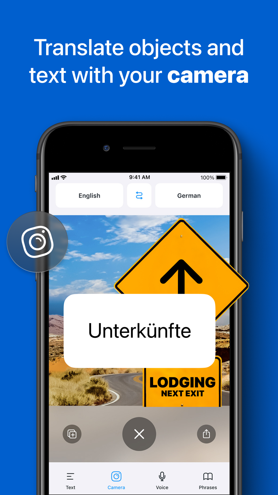 Screenshot of iTranslate - showing app interface and features