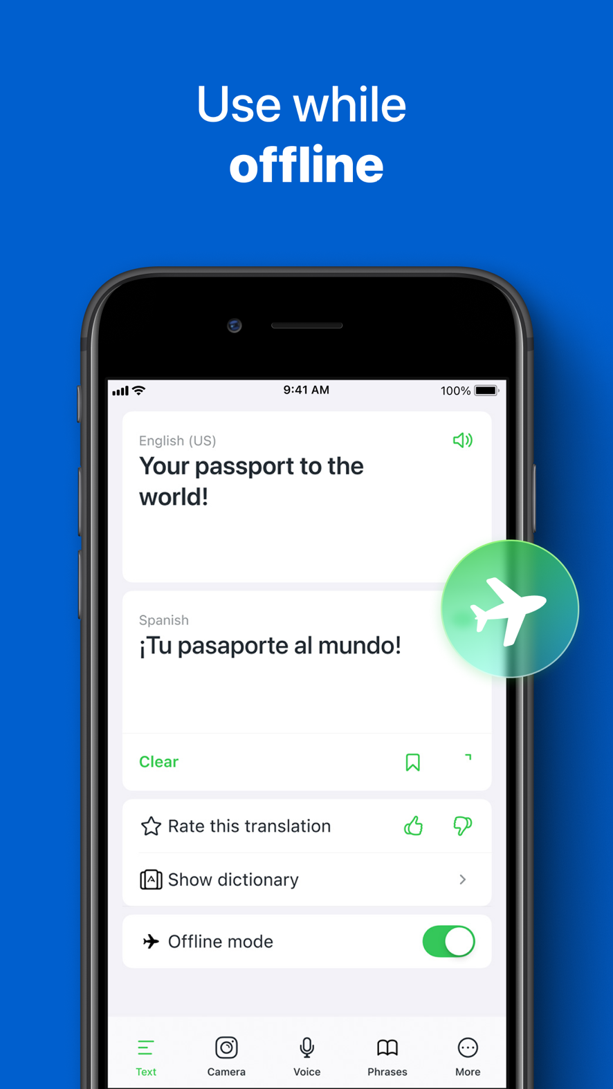 Screenshot of iTranslate - showing app interface and features
