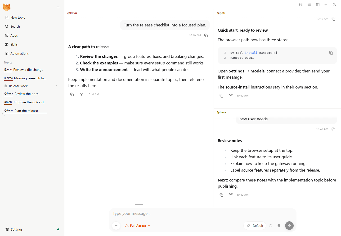 Screenshot of nanobot - showing app interface and features