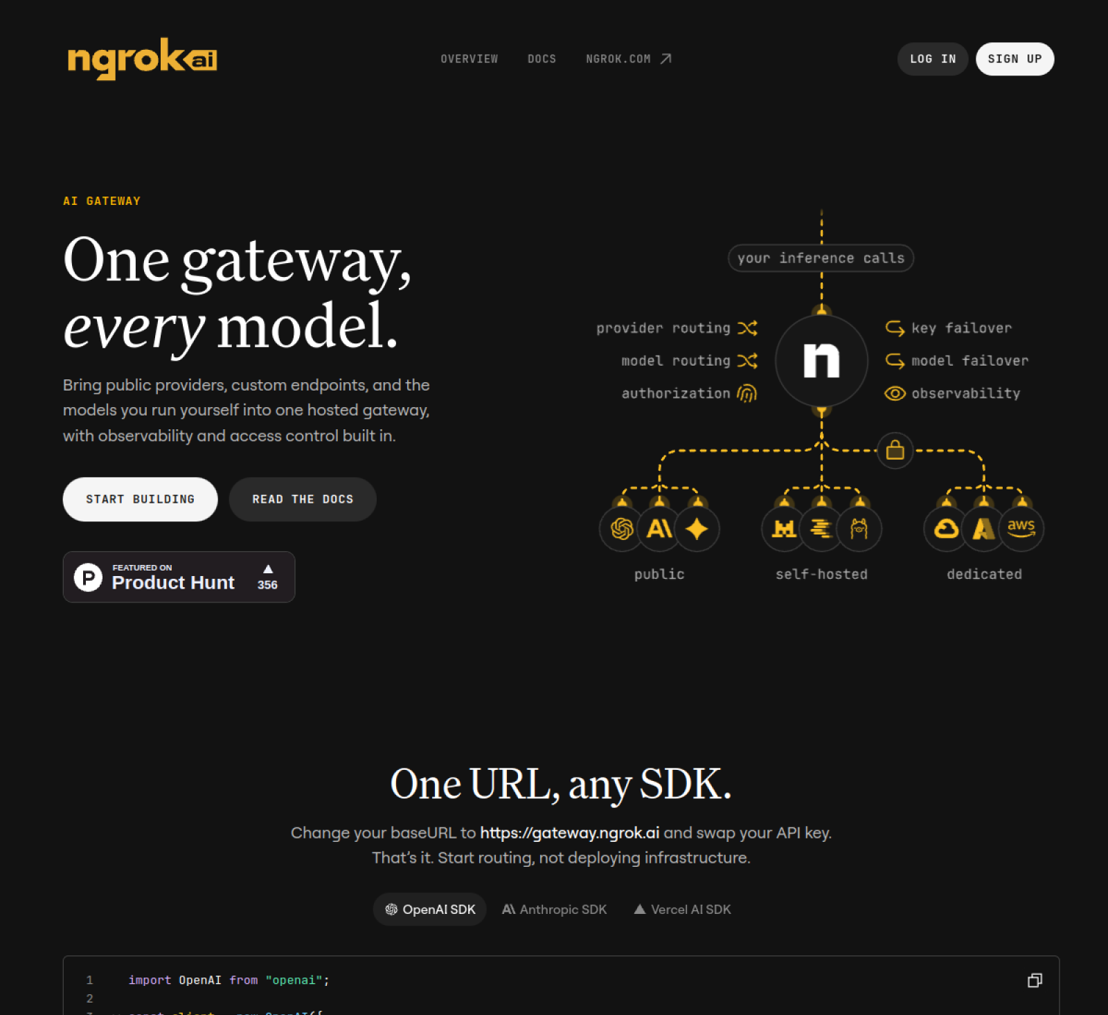 Screenshot of ngrok AI Gateway - showing app interface and features