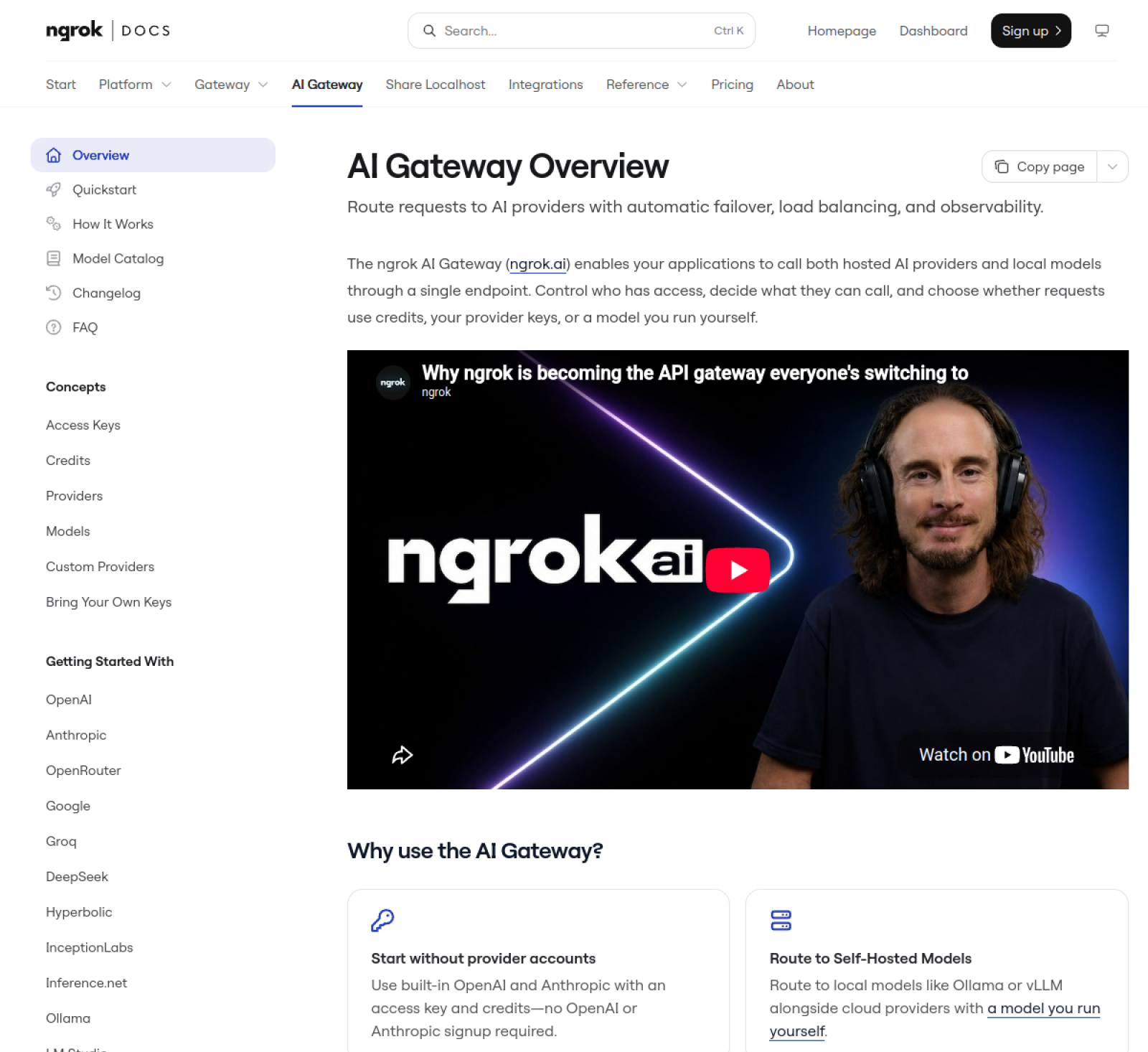 Screenshot of ngrok AI Gateway - showing app interface and features