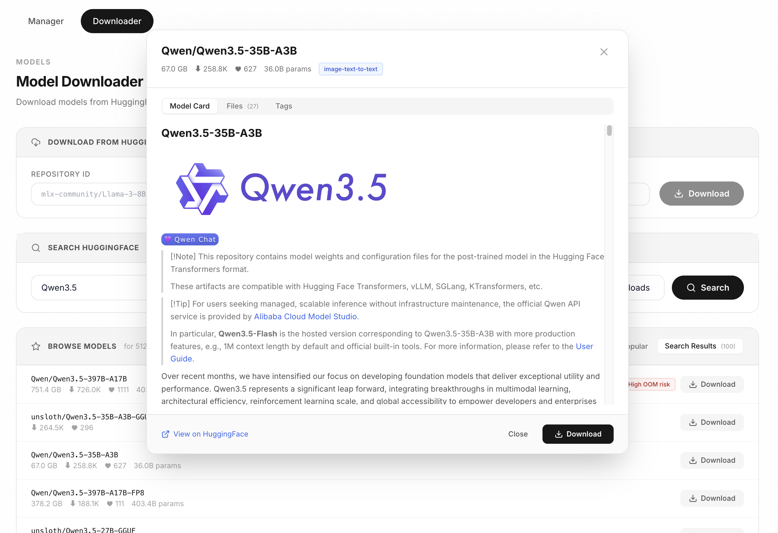 Screenshot of oMLX - showing app interface and features
