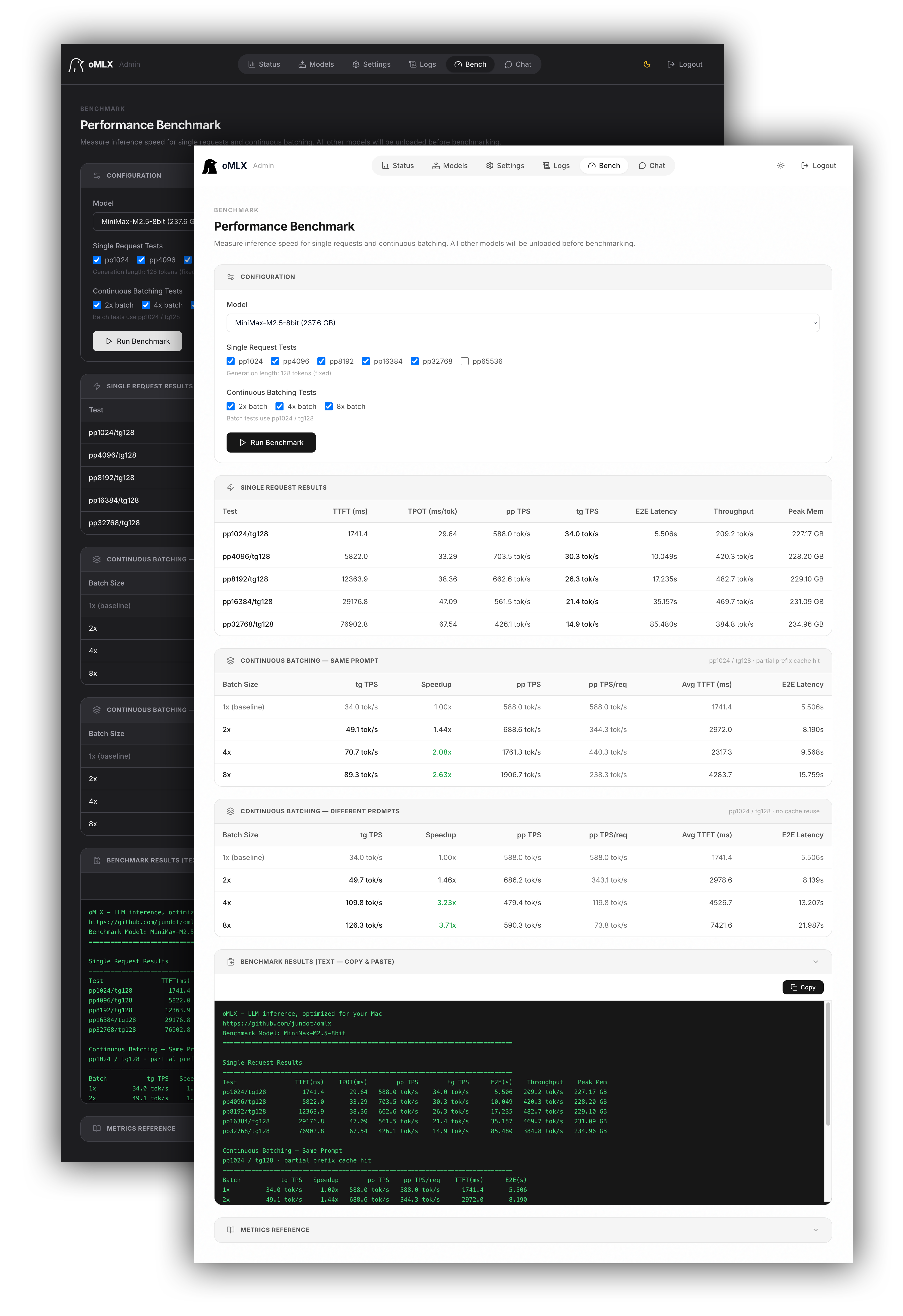 Screenshot of oMLX - showing app interface and features