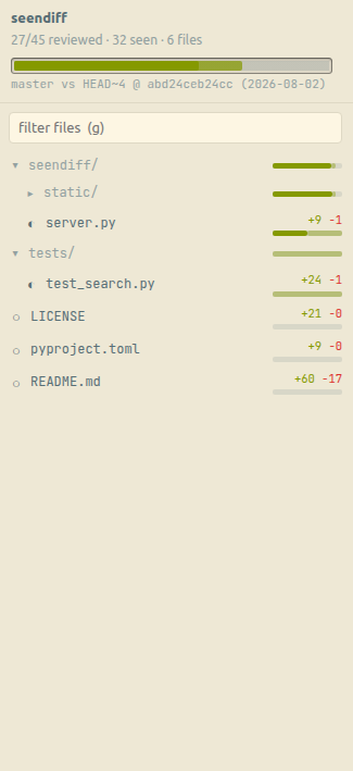 Screenshot of seendiff - showing app interface and features