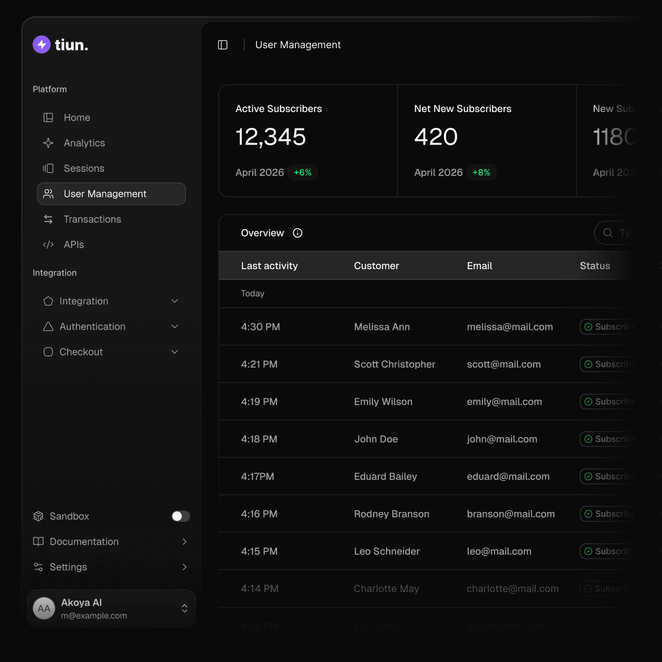 Screenshot of tiun - showing app interface and features