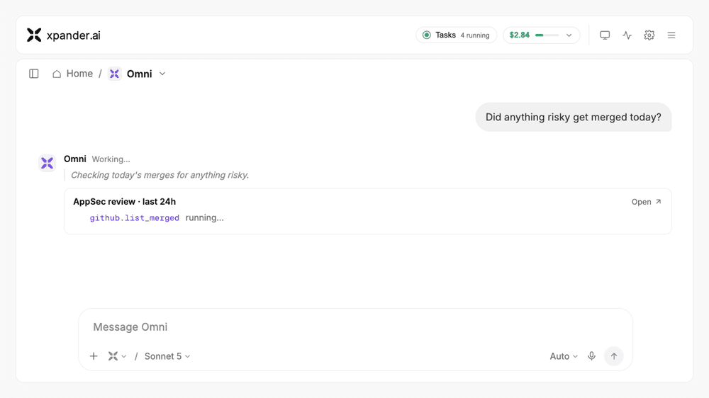 Screenshot of xpander.ai - showing app interface and features